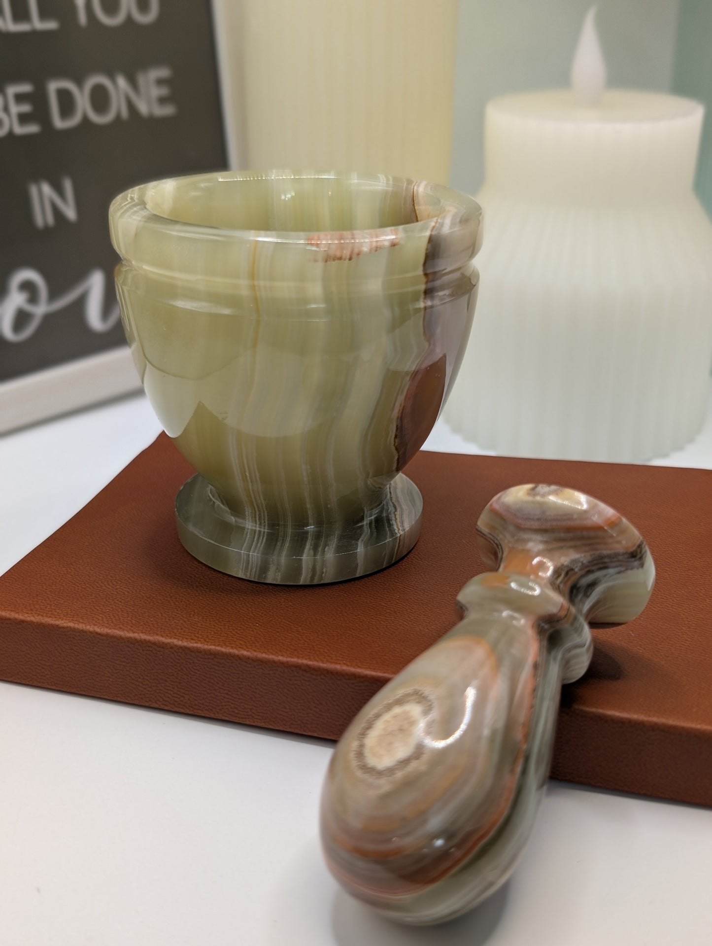 Afghan Jade Mortar & Pestle Sets (Green Banded Calcite aka Marbled Onyx)