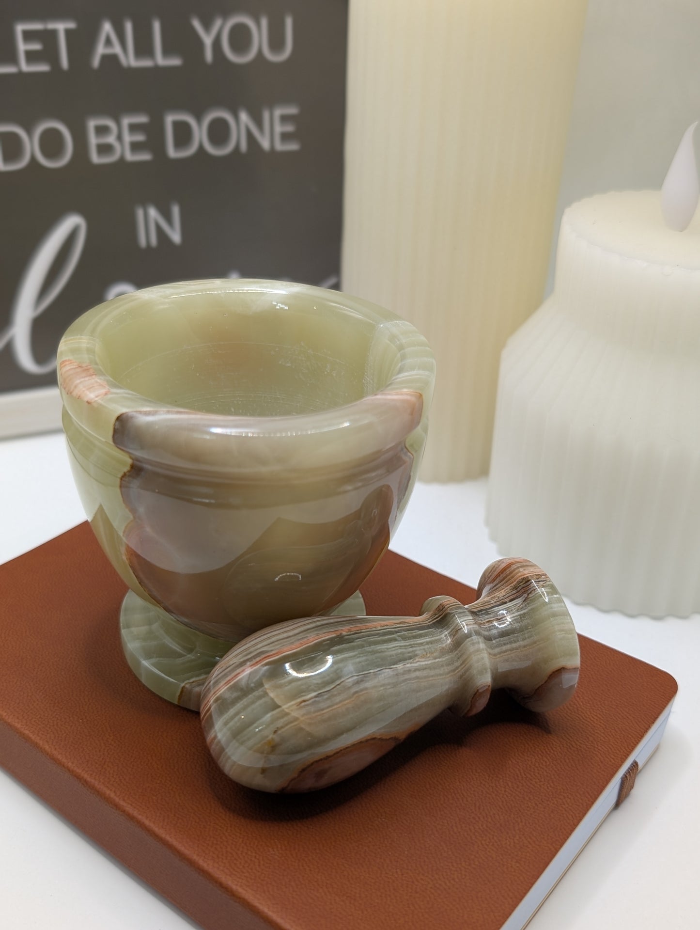 Afghan Jade Mortar & Pestle Sets (Green Banded Calcite aka Marbled Onyx)