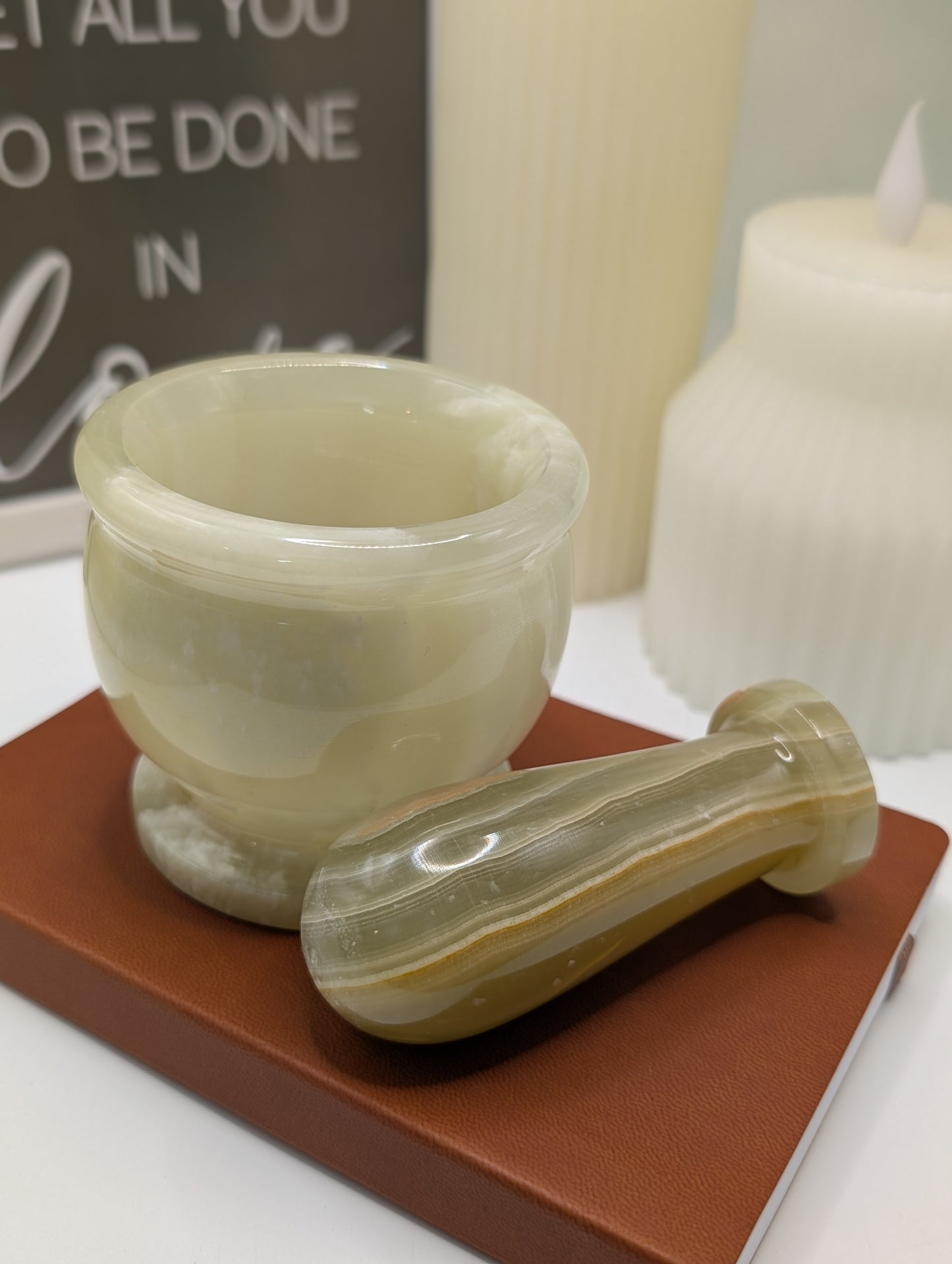 Afghan Jade Mortar & Pestle Sets (Green Banded Calcite aka Marbled Onyx)