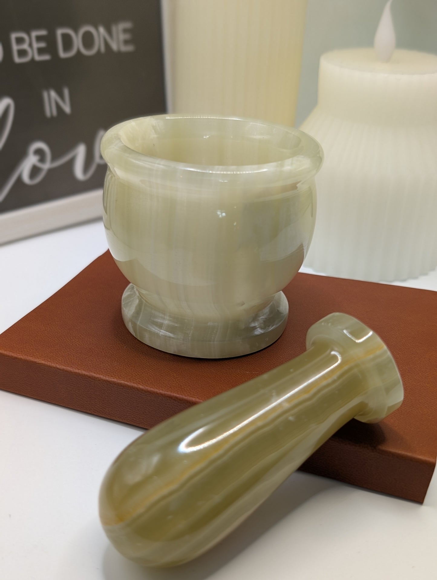 Afghan Jade Mortar & Pestle Sets (Green Banded Calcite aka Marbled Onyx)