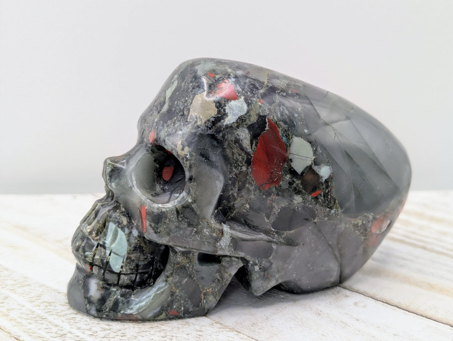 African Bloodstone Elongated Crystal Skull