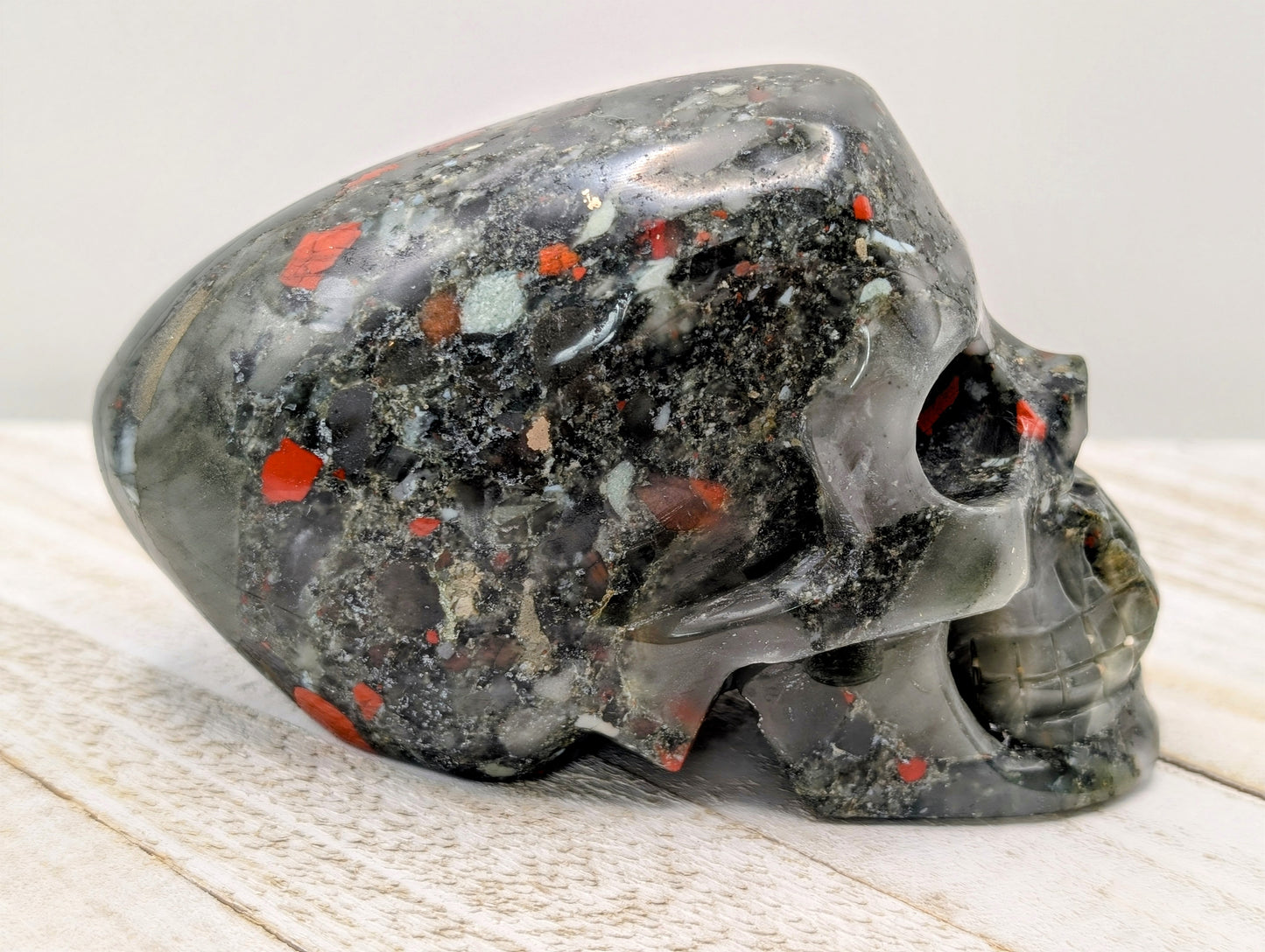 African Bloodstone Elongated Crystal Skull