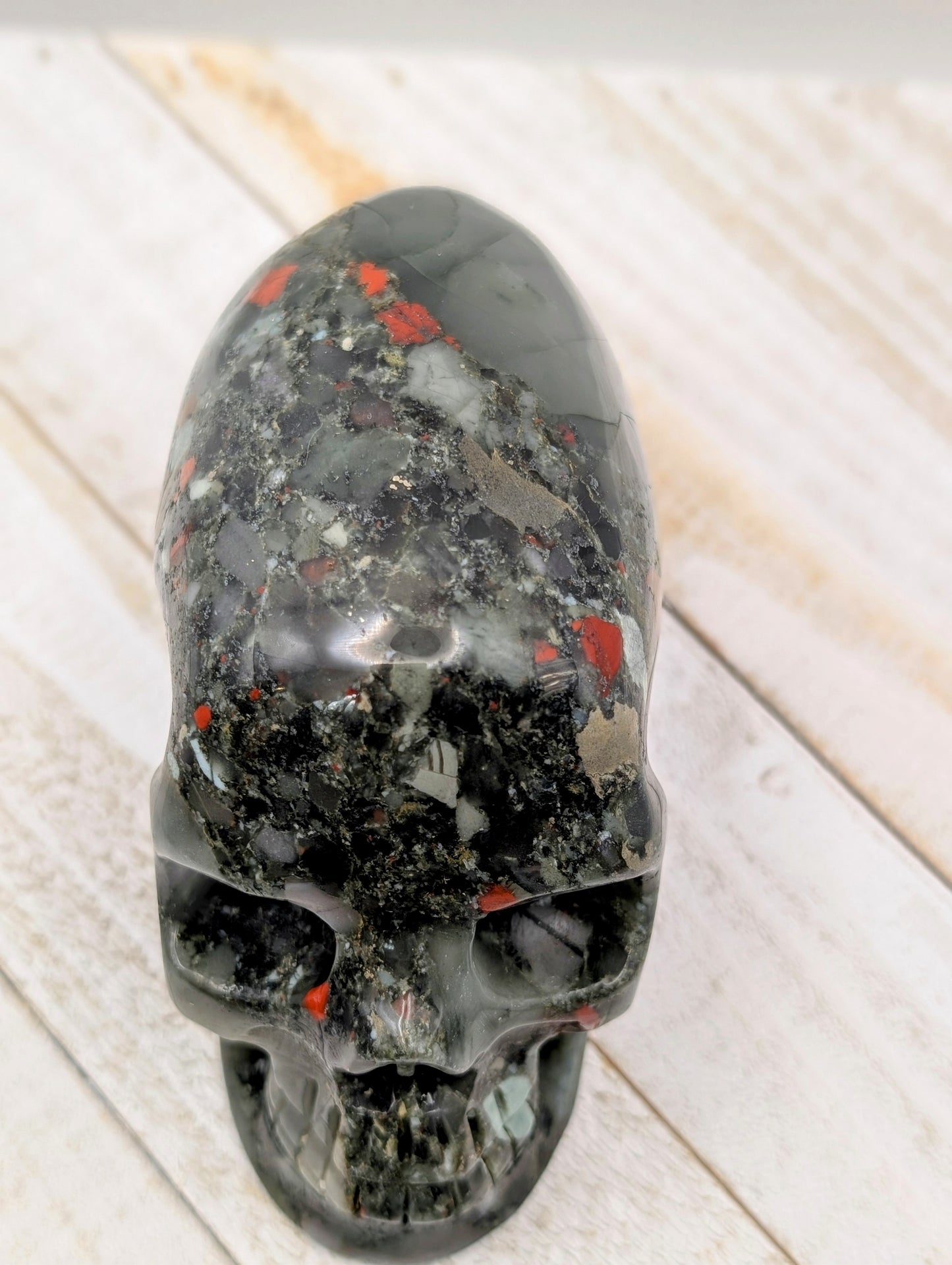 African Bloodstone Elongated Crystal Skull