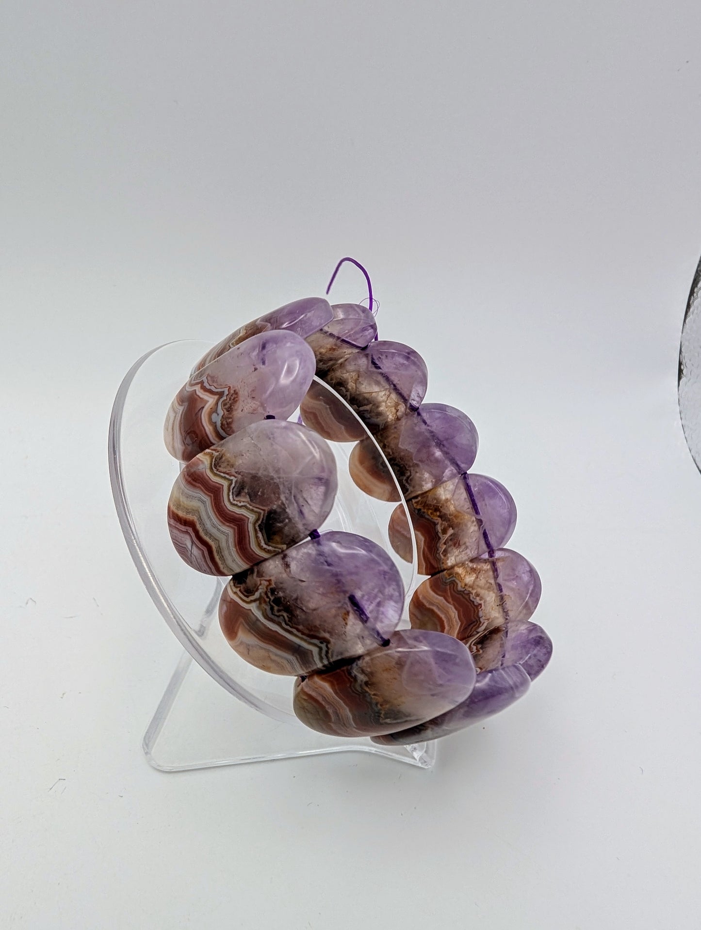 Amethyst Agate Bangle Bracelet with Gorgeous Banding!