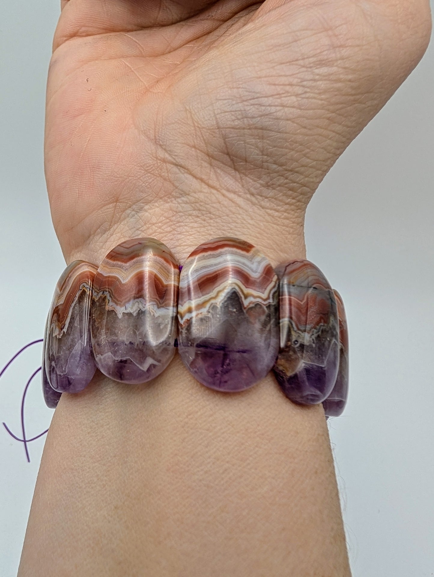 Amethyst Agate Bangle Bracelet with Gorgeous Banding!