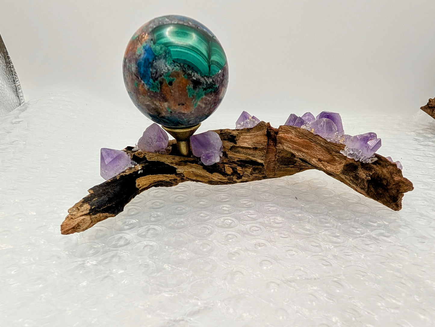 Natural Drift Wood with Amethyst Clusters - Sphere Stands