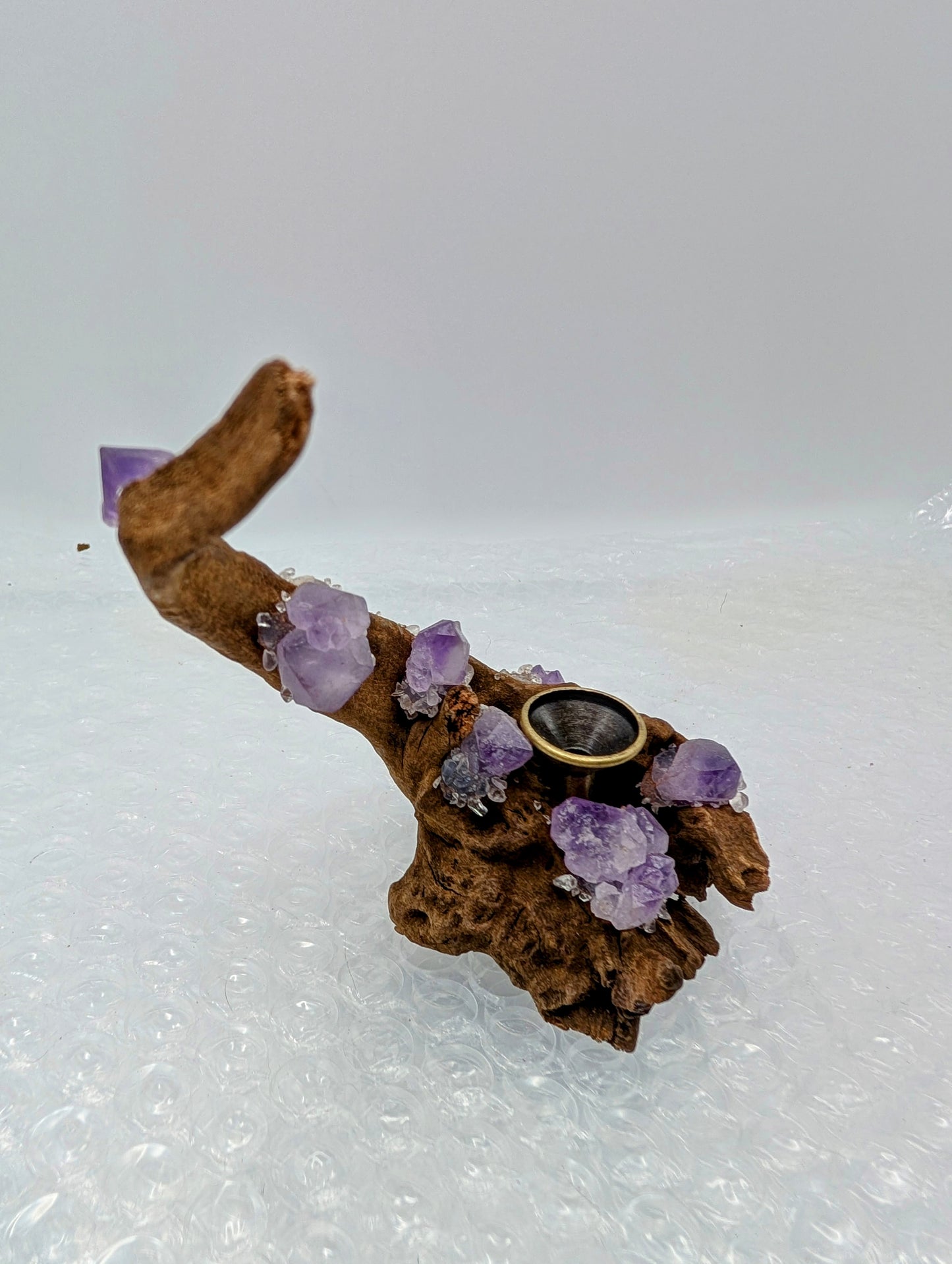 Natural Drift Wood with Amethyst Clusters - Sphere Stands