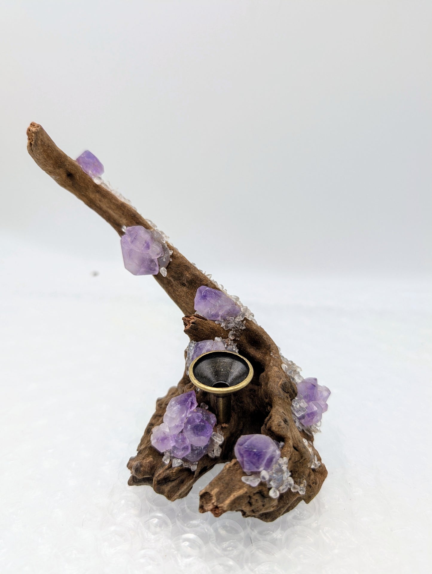 Natural Drift Wood with Amethyst Clusters - Sphere Stands