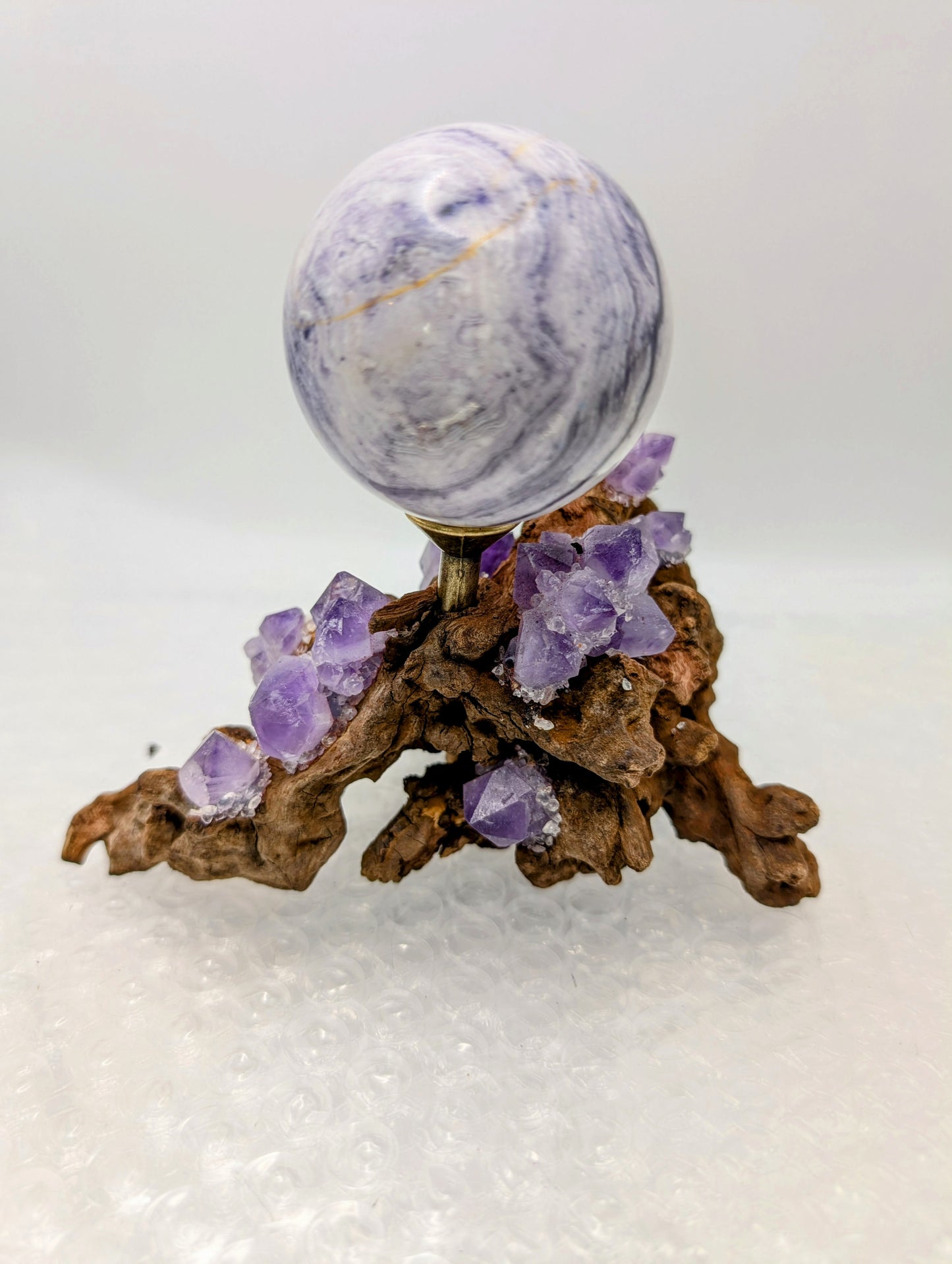 Natural Drift Wood with Amethyst Clusters - Sphere Stands