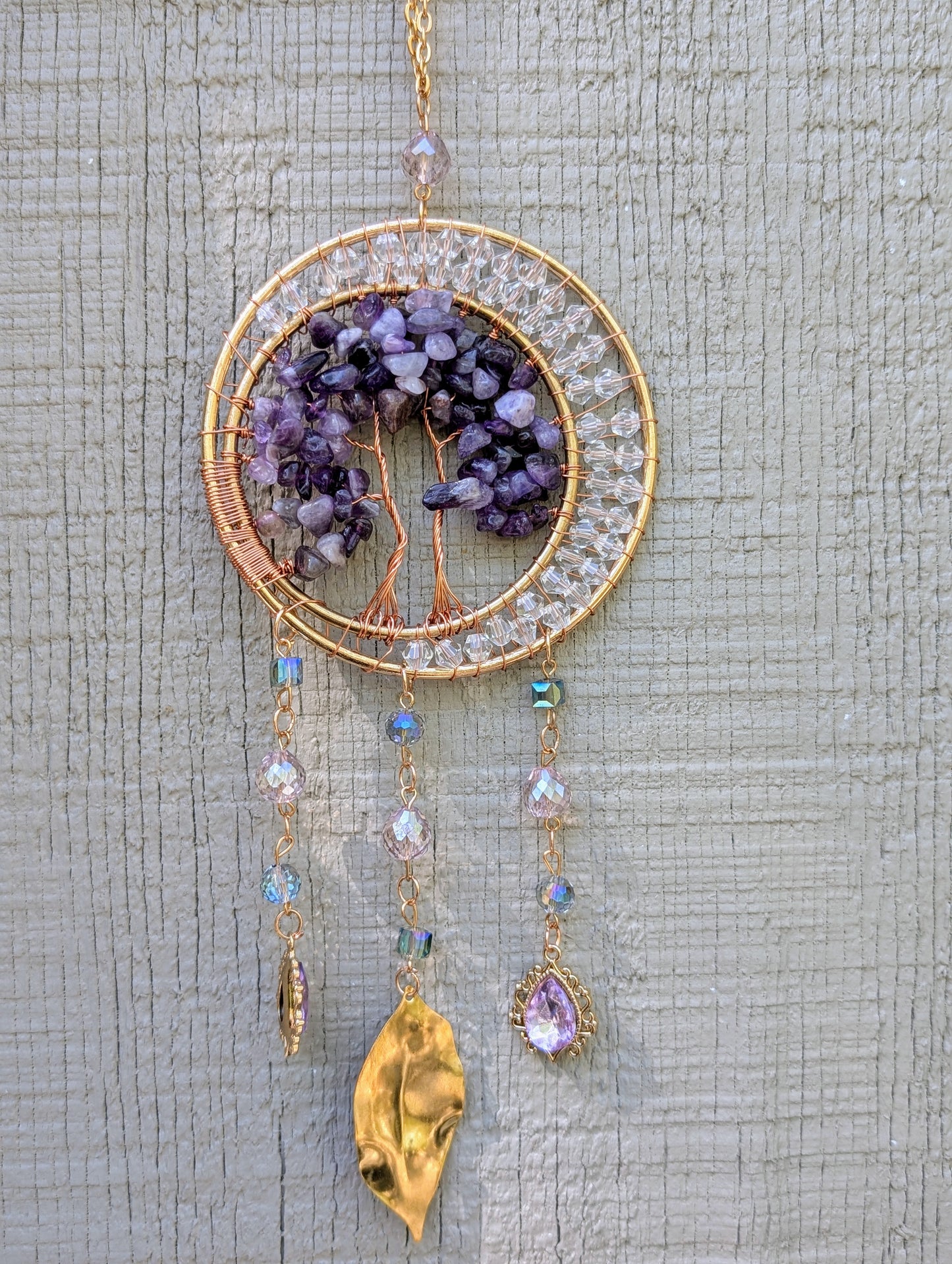 Amethyst Chip Tree - Copper Wire Wrapped Suncatcher