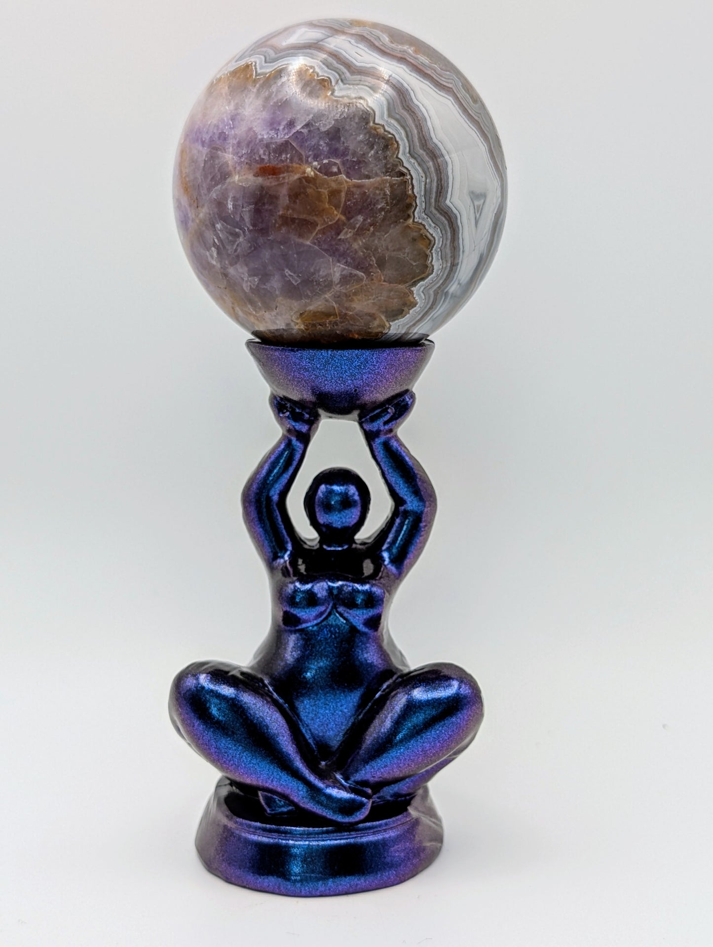 Mother Earth Sphere Holder Resin – Chunky Black Sparkly or Blue Aura Base for Spheres