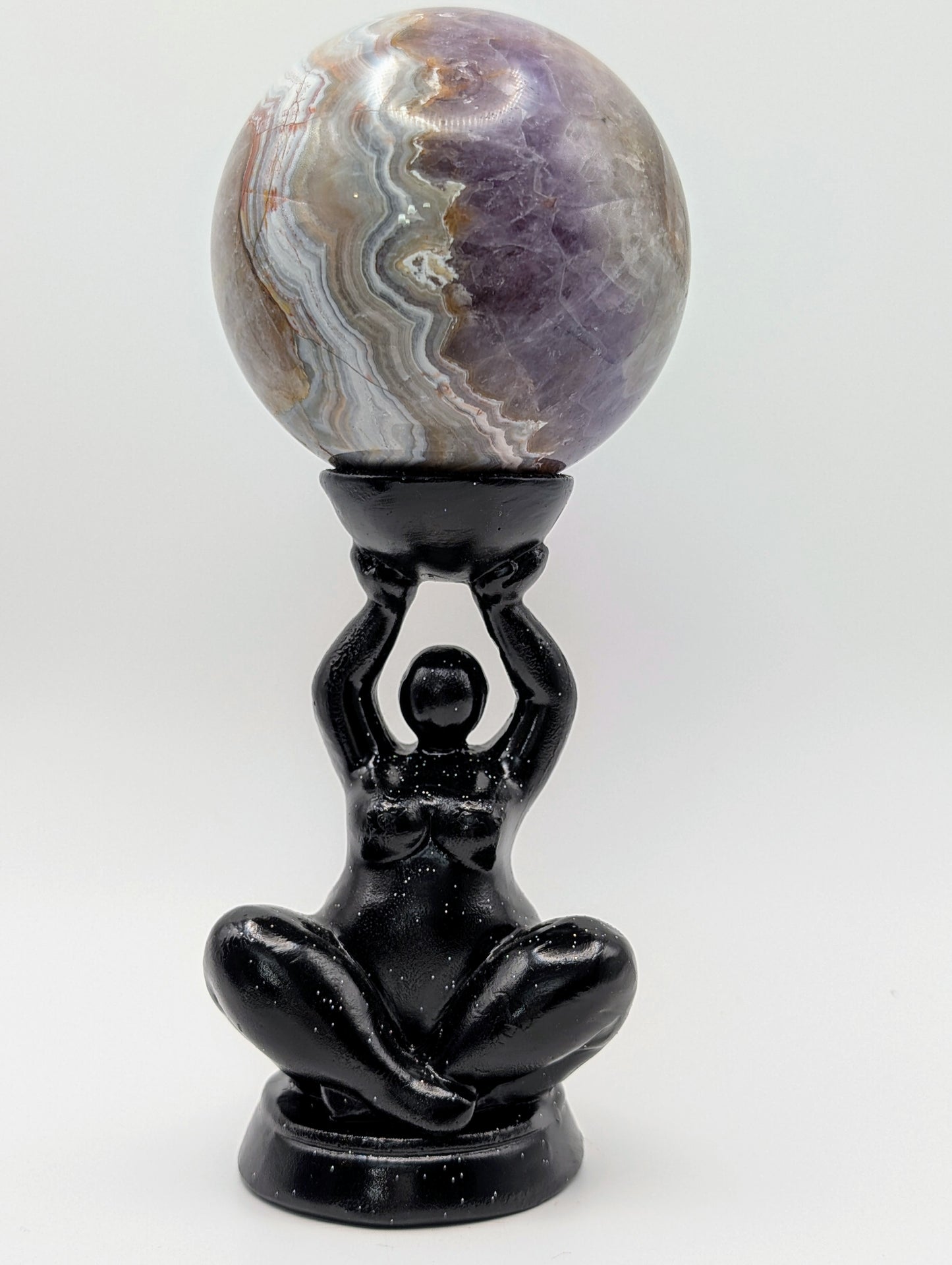 Mother Earth Sphere Holder Resin – Chunky Black Sparkly or Blue Aura Base for Spheres