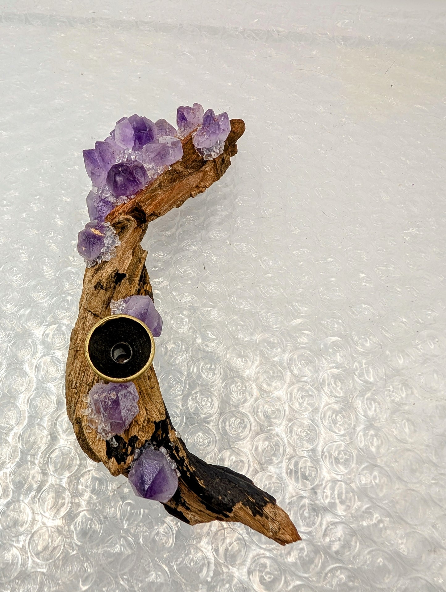Natural Drift Wood with Amethyst Clusters - Sphere Stands