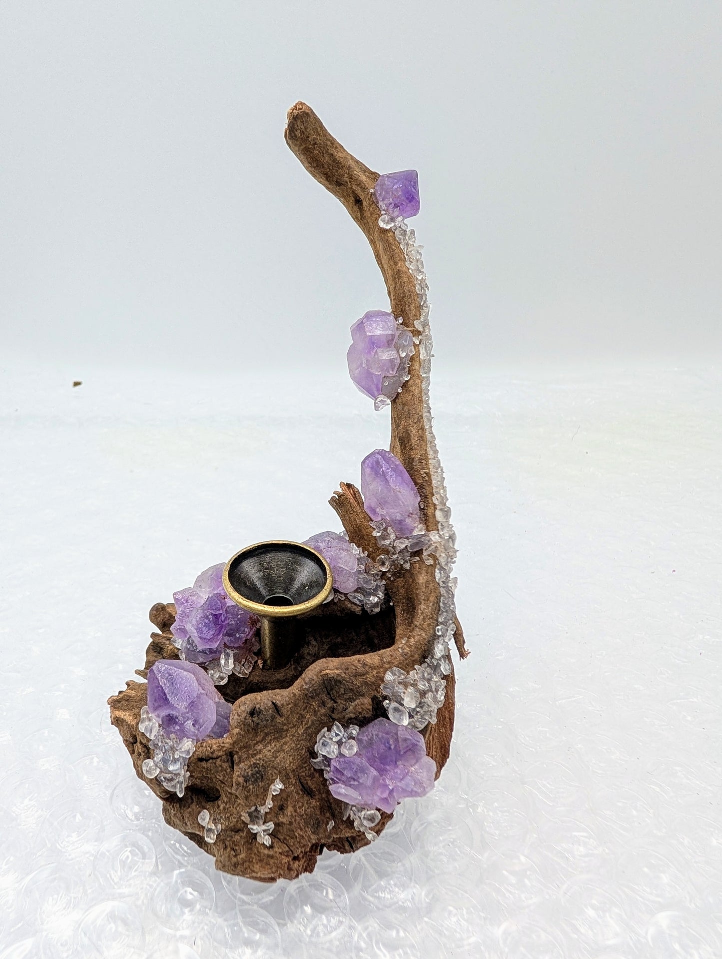 Natural Drift Wood with Amethyst Clusters - Sphere Stands