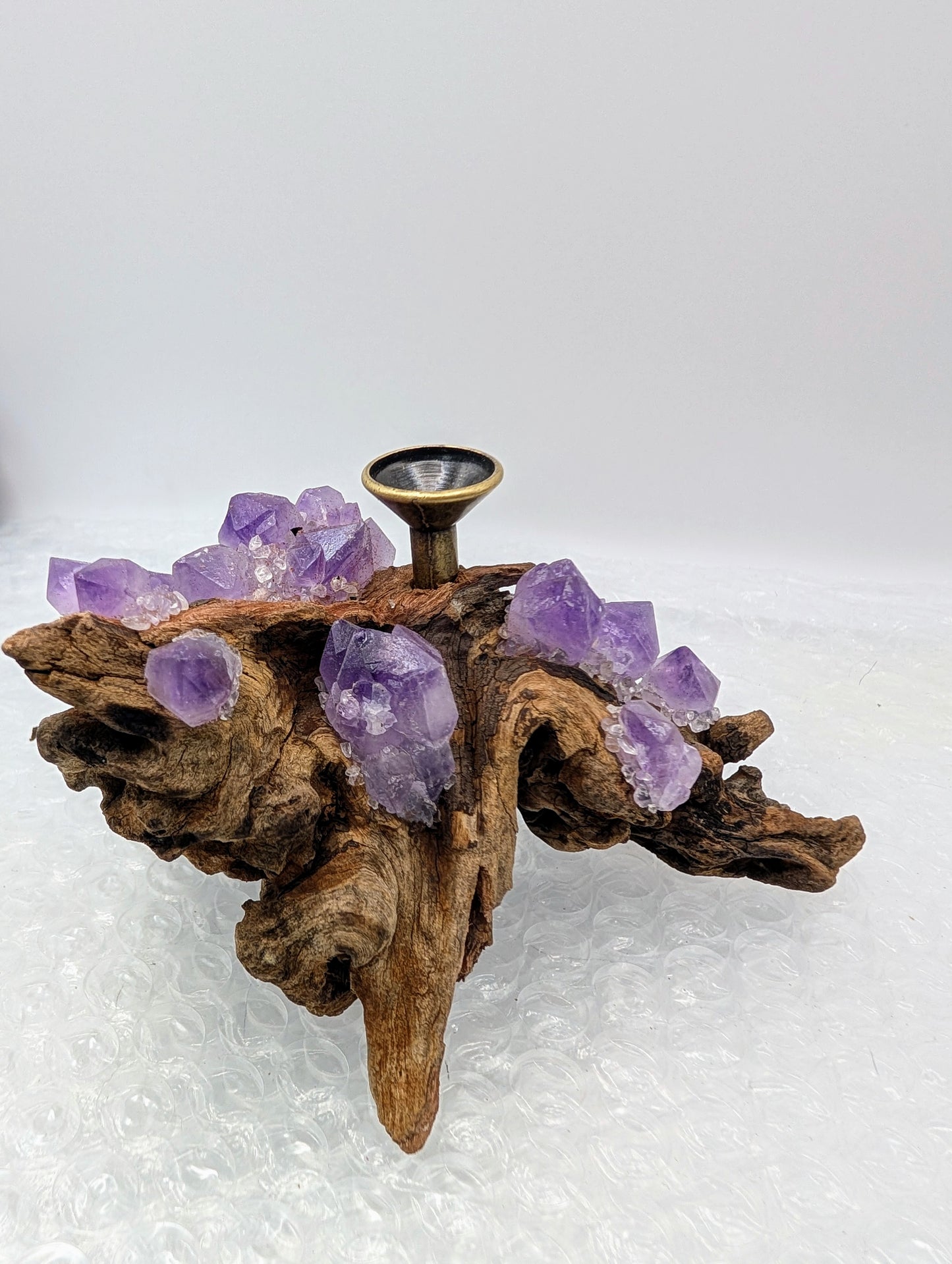 Natural Drift Wood with Amethyst Clusters - Sphere Stands