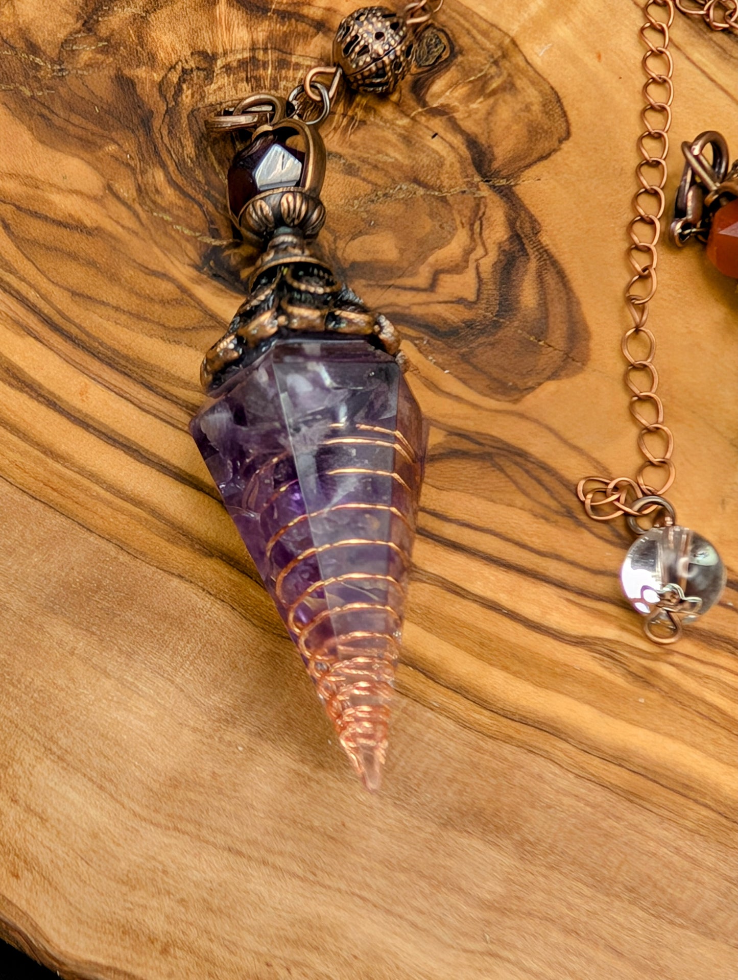 Resin Pendulum With Copper Wire and Crystal Chips & Clear Quartz Beads for Balance