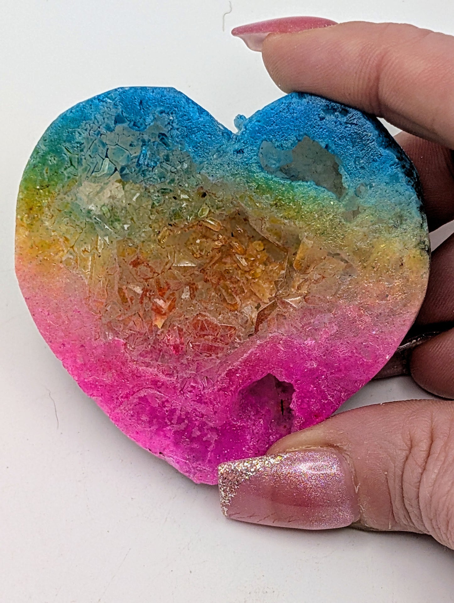Aura Quartz Geode Heart - One Piece