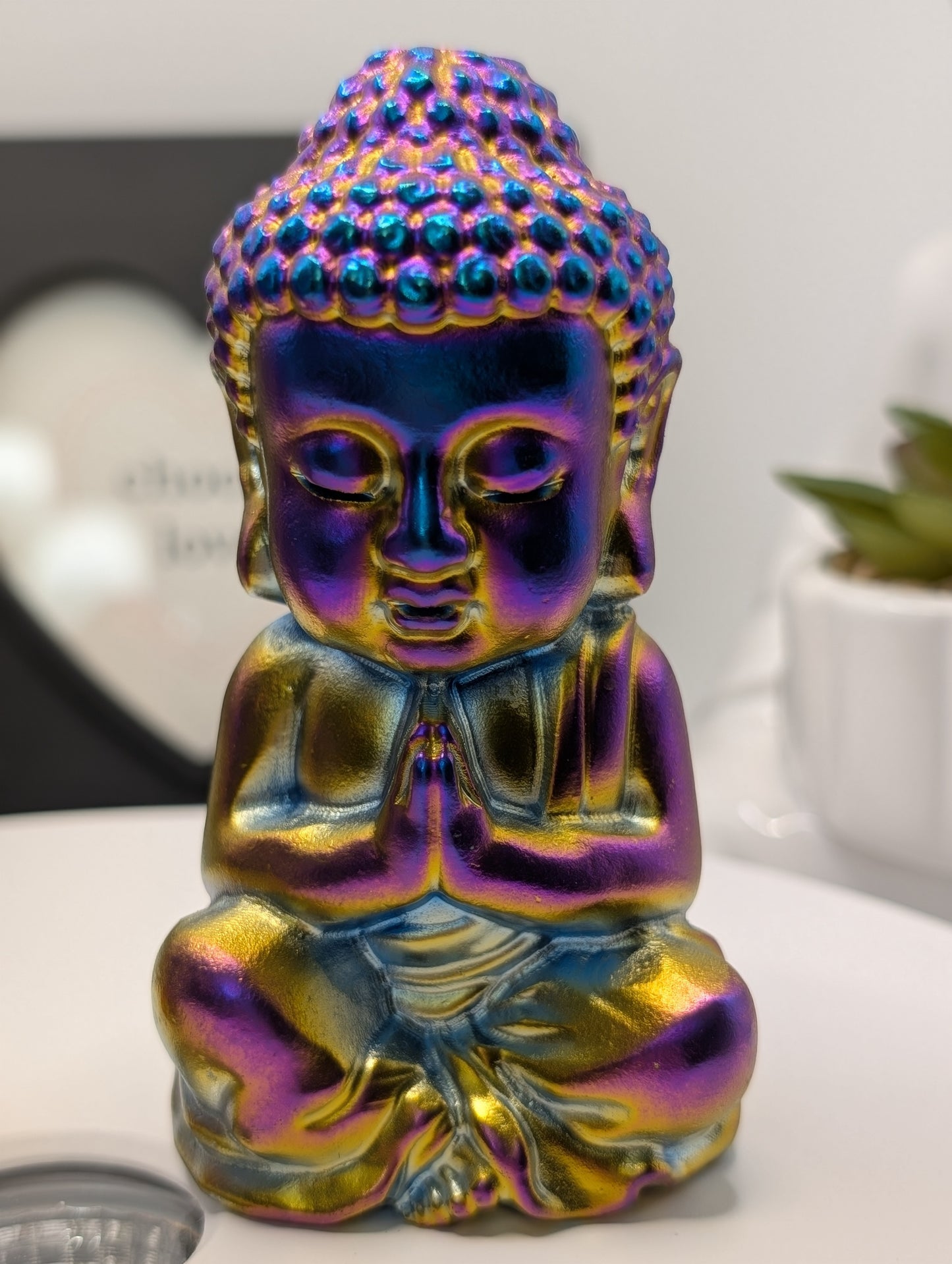 Titanium Aura Quartz Buddha Statue - Beautiful Rainbow of Colors!