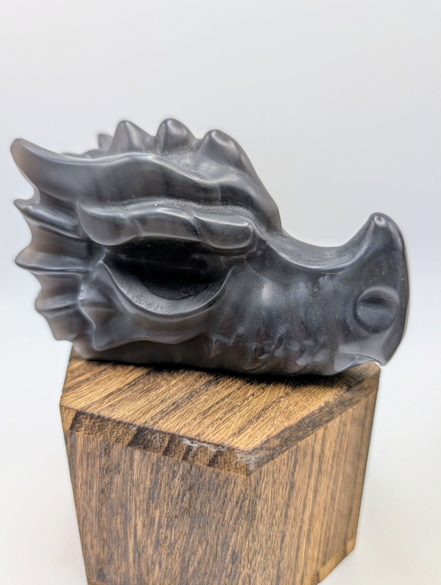 Banded Silver Obsidian Crystal Dragon Head Carving