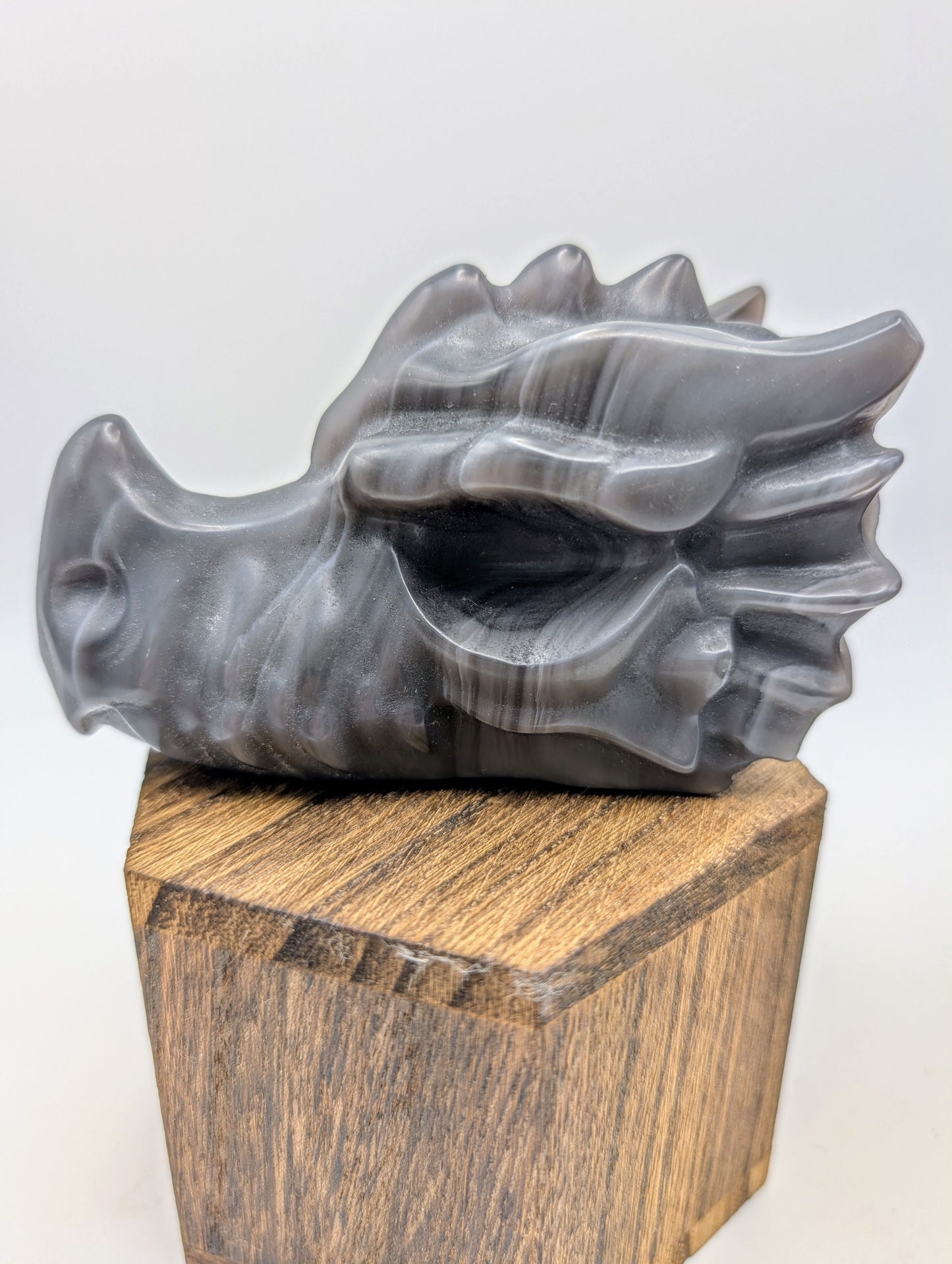 Banded Silver Obsidian Crystal Dragon Head Carving