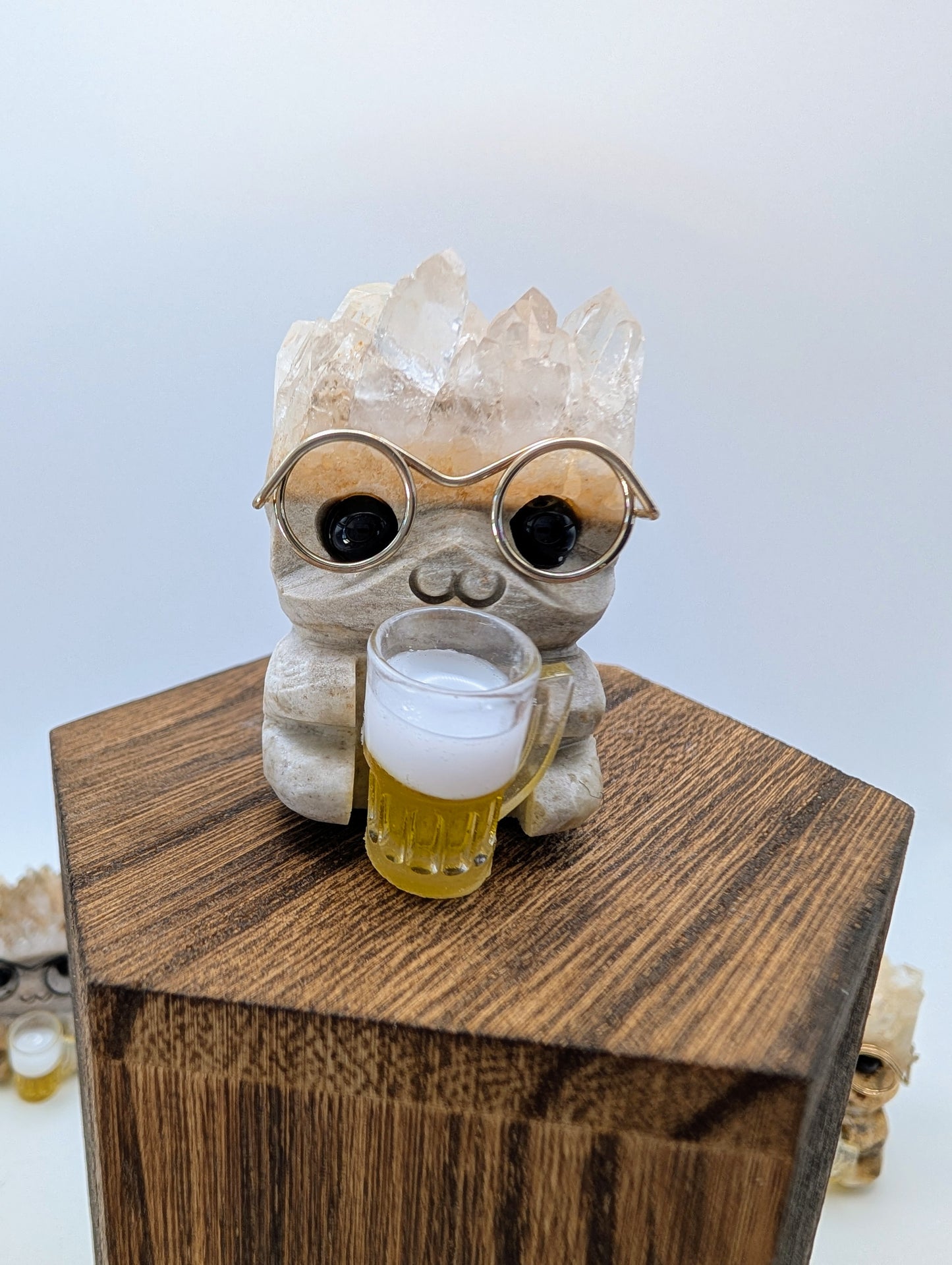 Crystal Hedgehog Rock Buddies With Tiny Beer Mugs!! Get your drink on!!