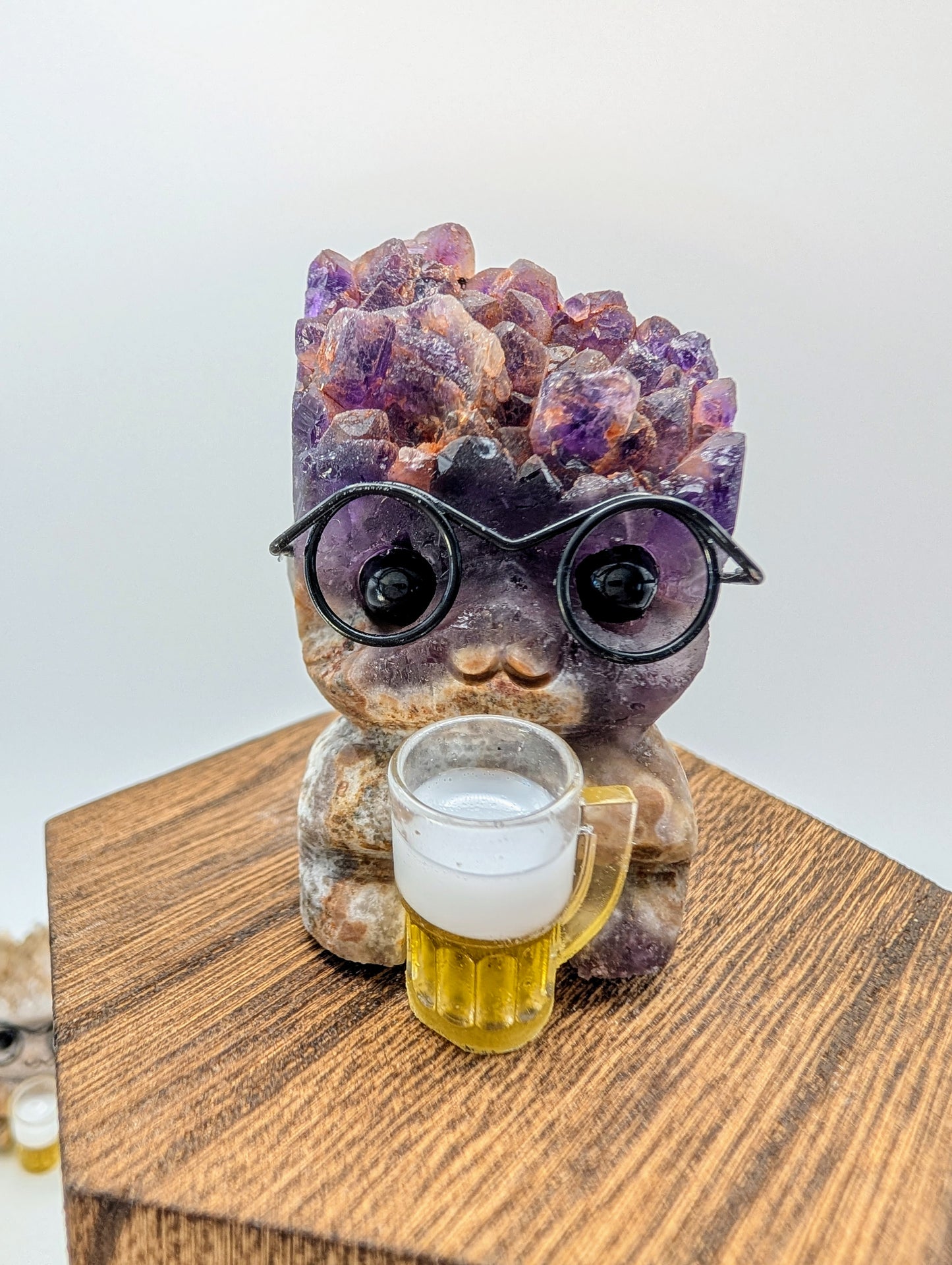 Crystal Hedgehog Rock Buddies With Tiny Beer Mugs!! Get your drink on!!