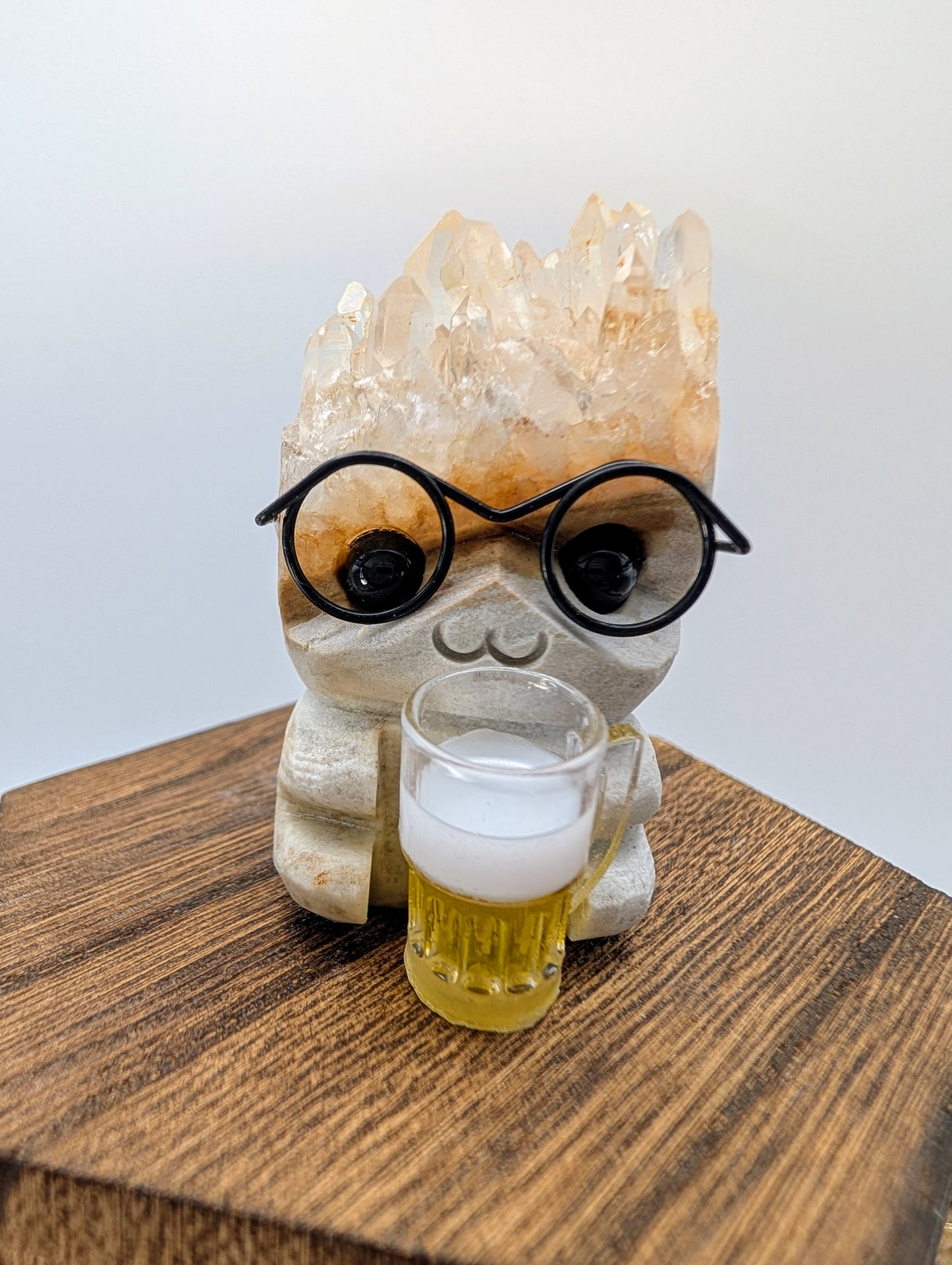 Crystal Hedgehog Rock Buddies With Tiny Beer Mugs!! Get your drink on!!