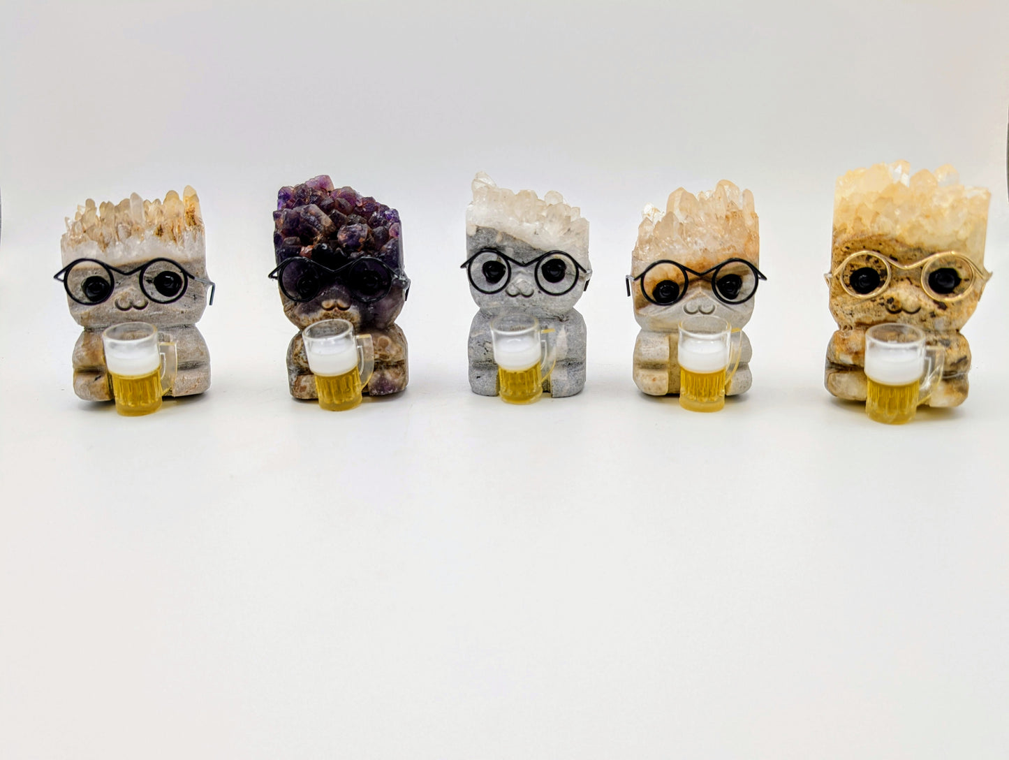 Crystal Hedgehog Rock Buddies With Tiny Beer Mugs!! Get your drink on!!