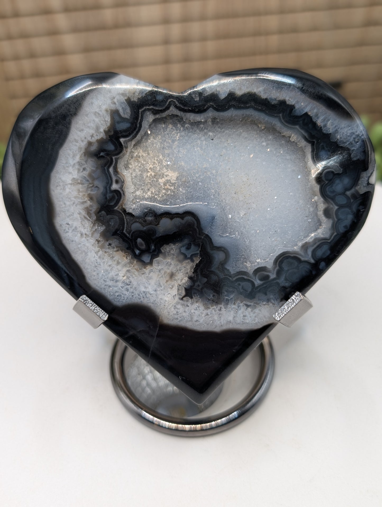 Black Lace Agate Druzy Heart
