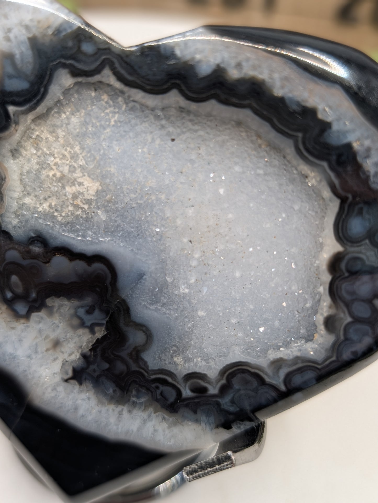 Black Lace Agate Druzy Heart