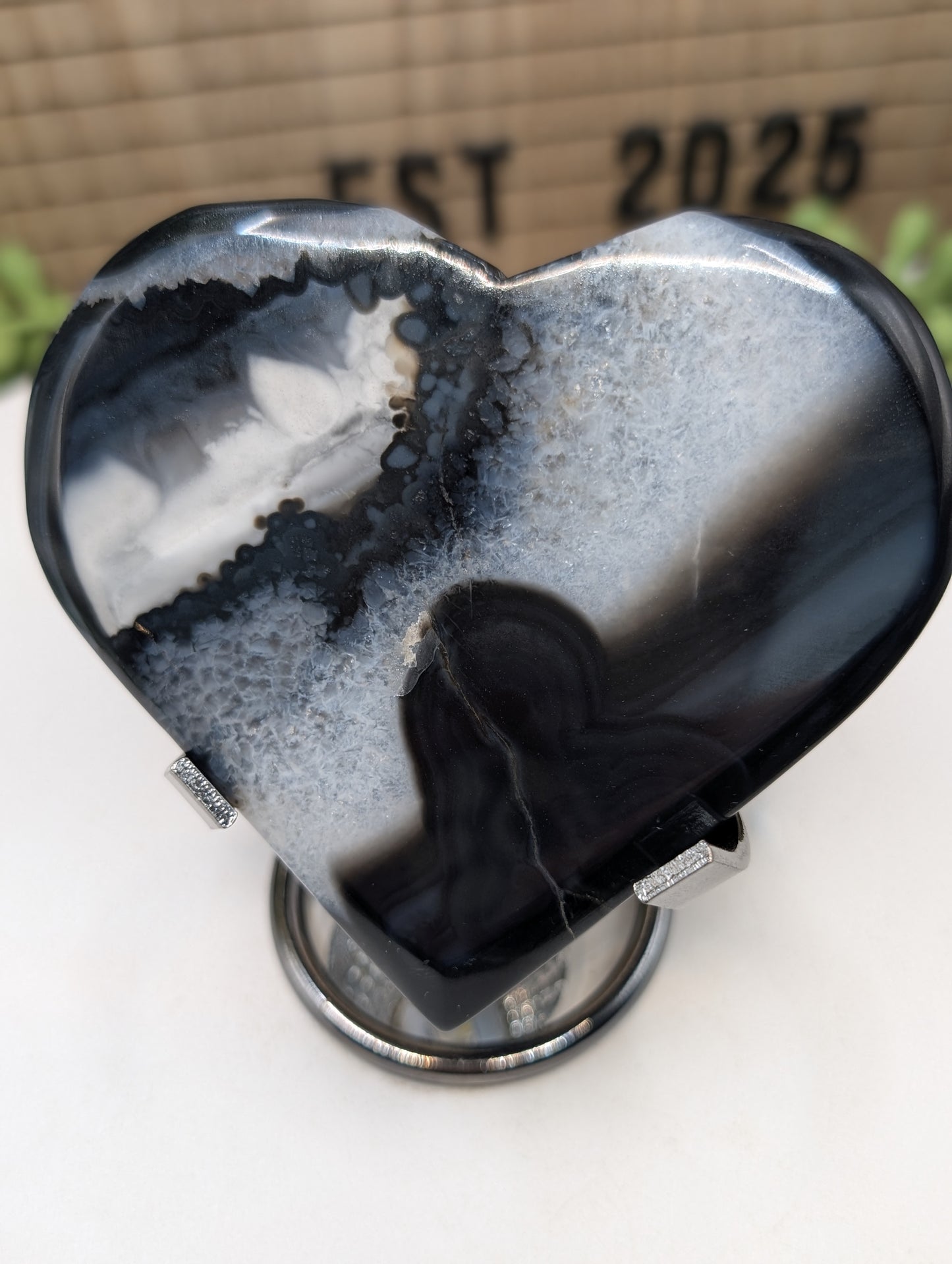 Black Lace Agate Druzy Heart
