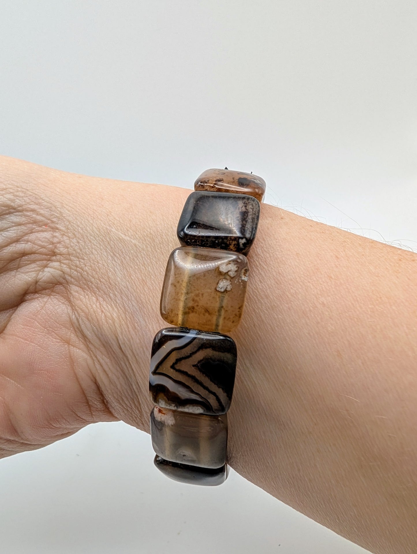 Black Flower Agate Bangle Bracelet