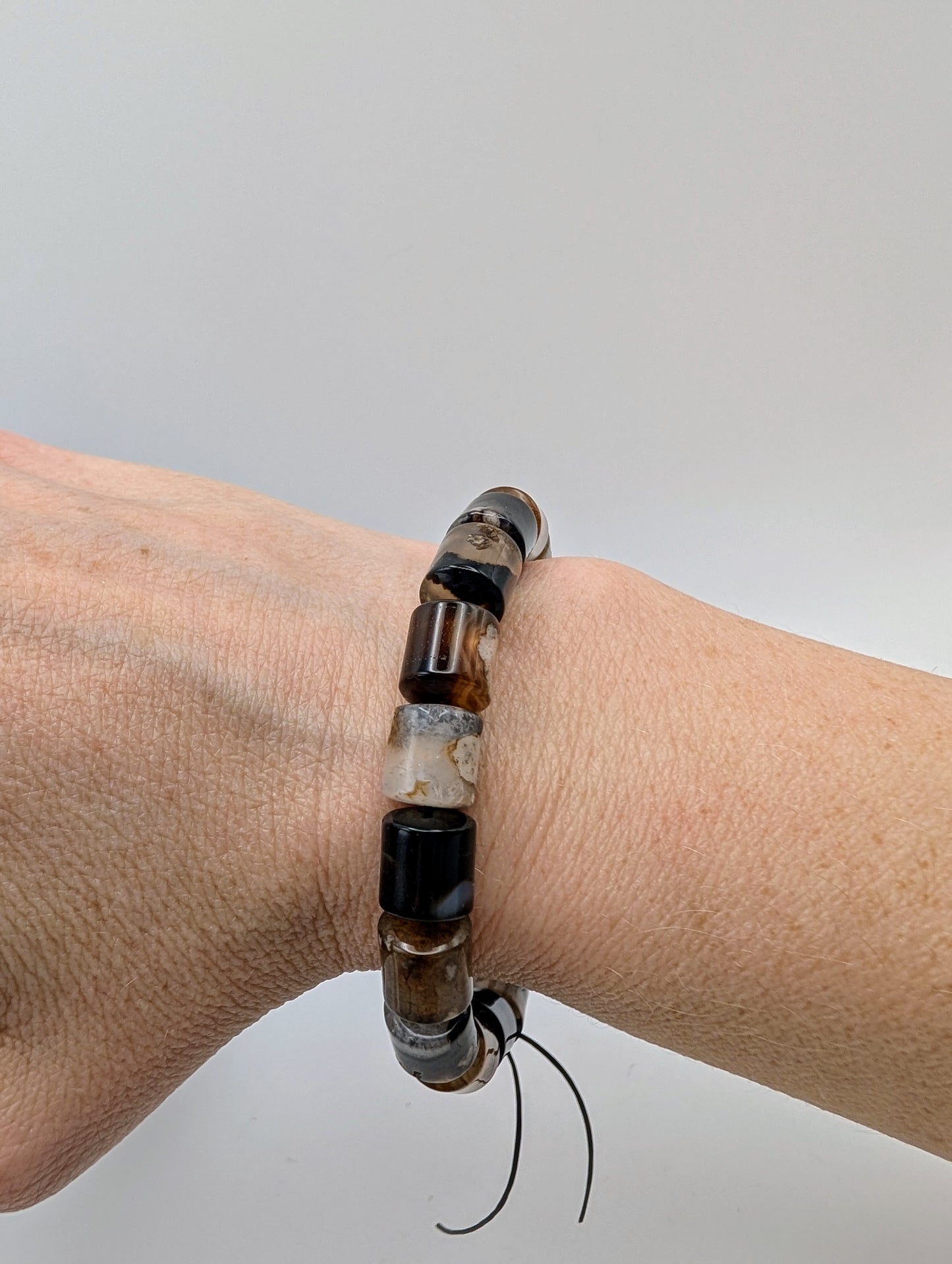 Black Flower Agate Bangle Bracelet