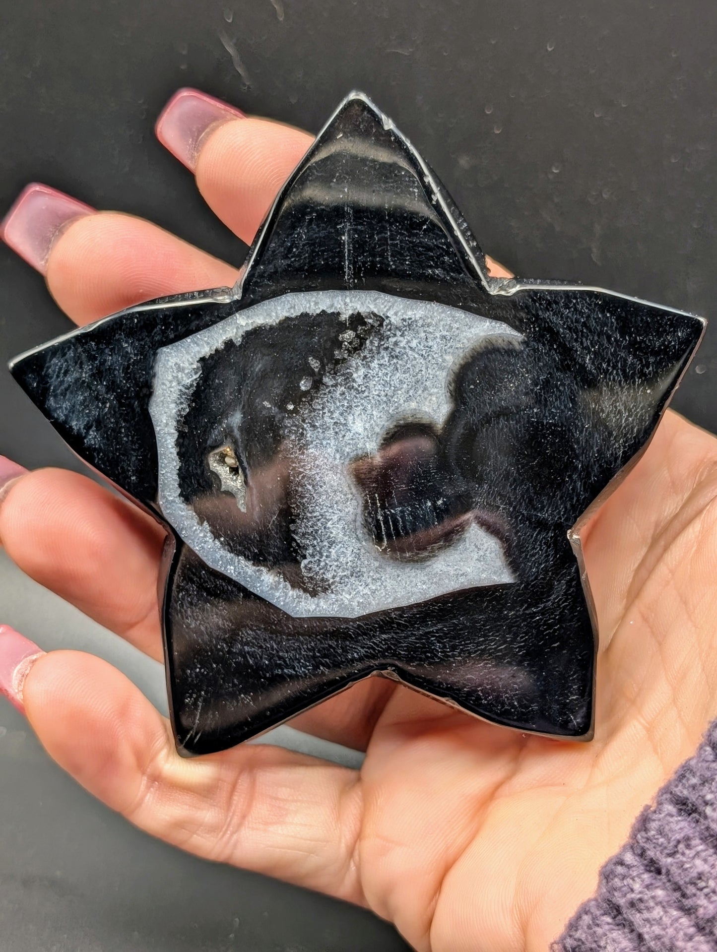 Black Lace Agate Star with Druzy