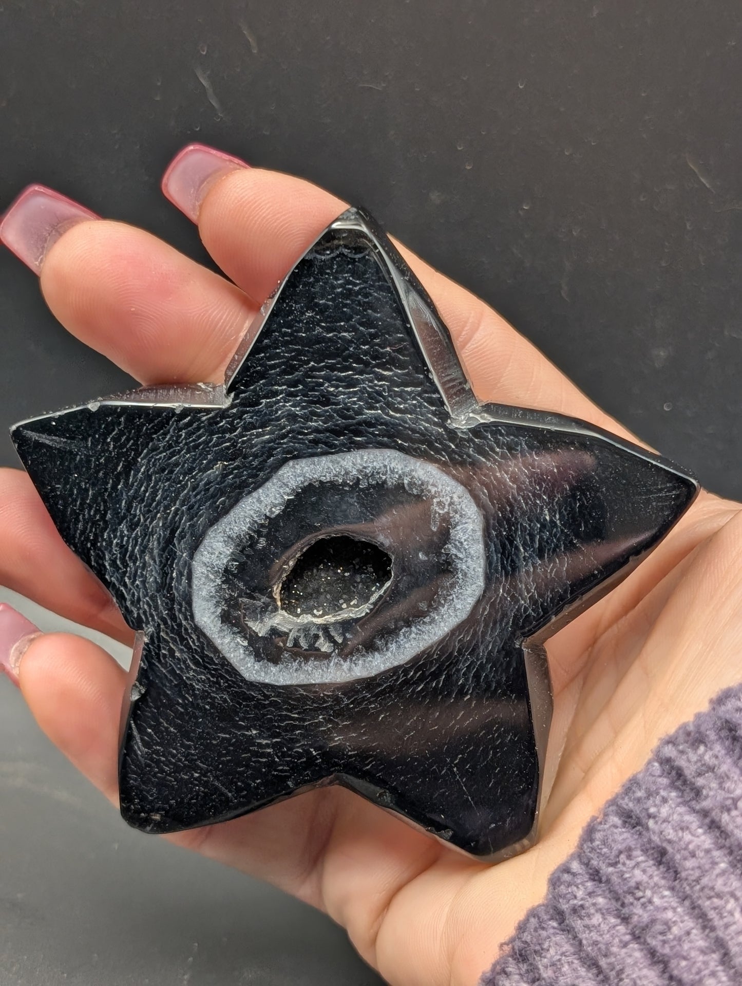 Black Lace Agate Star with Druzy