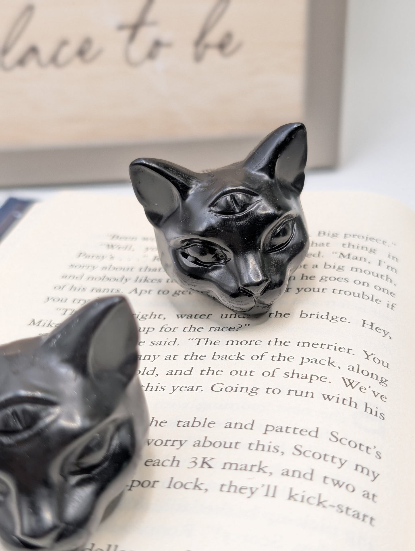 Crystal Cat Head with All-Seeing Eye – Carved Stone Spirit Totem