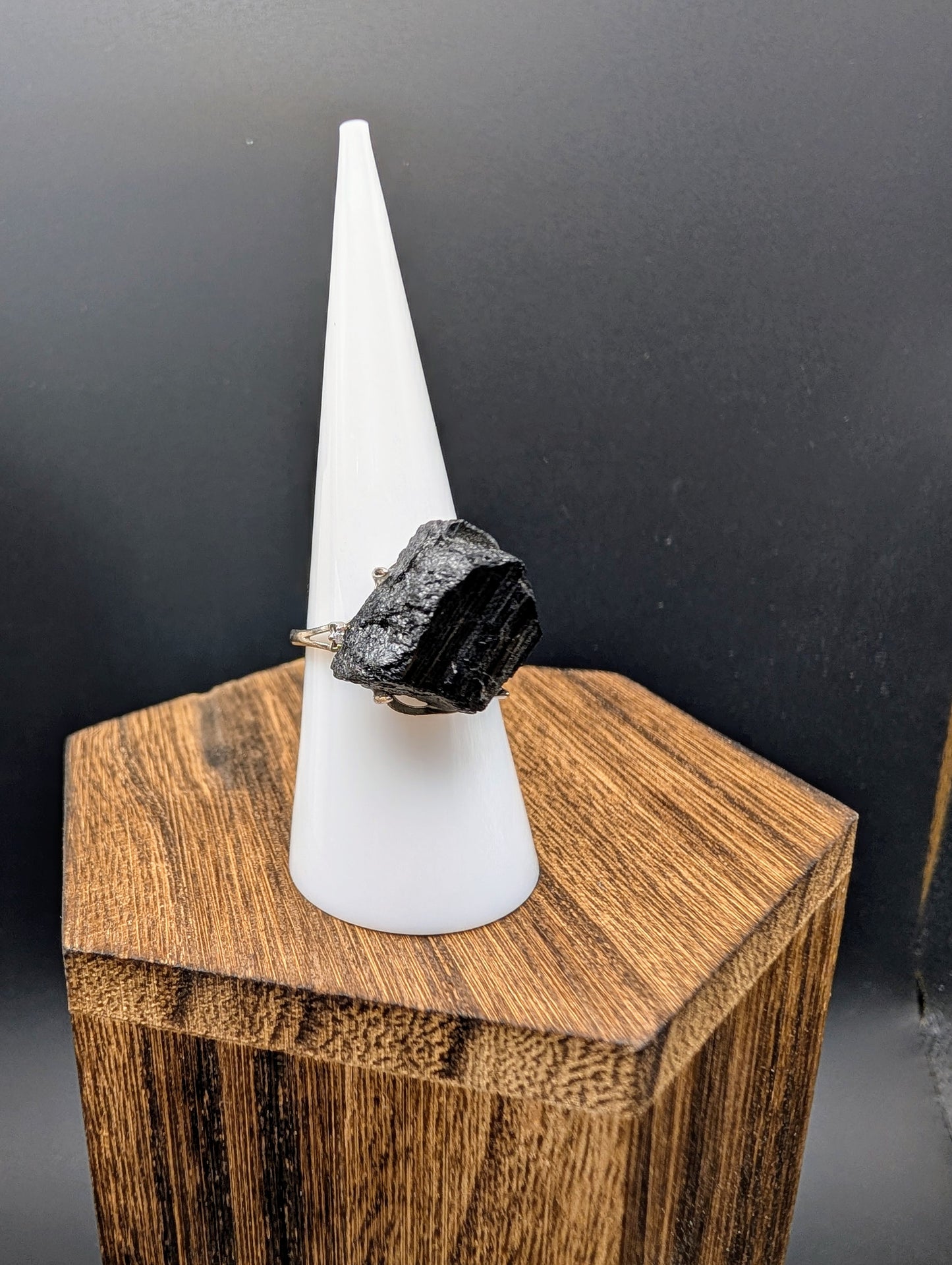 Black Tourmaline Raw Stone on 925 Silver Adjustable Band