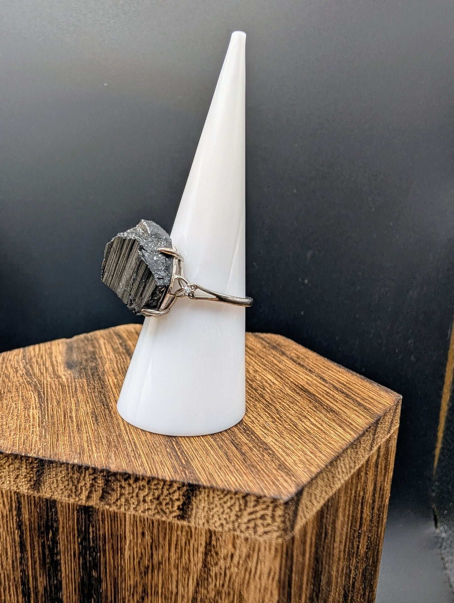 Black Tourmaline Raw Stone on 925 Silver Adjustable Band