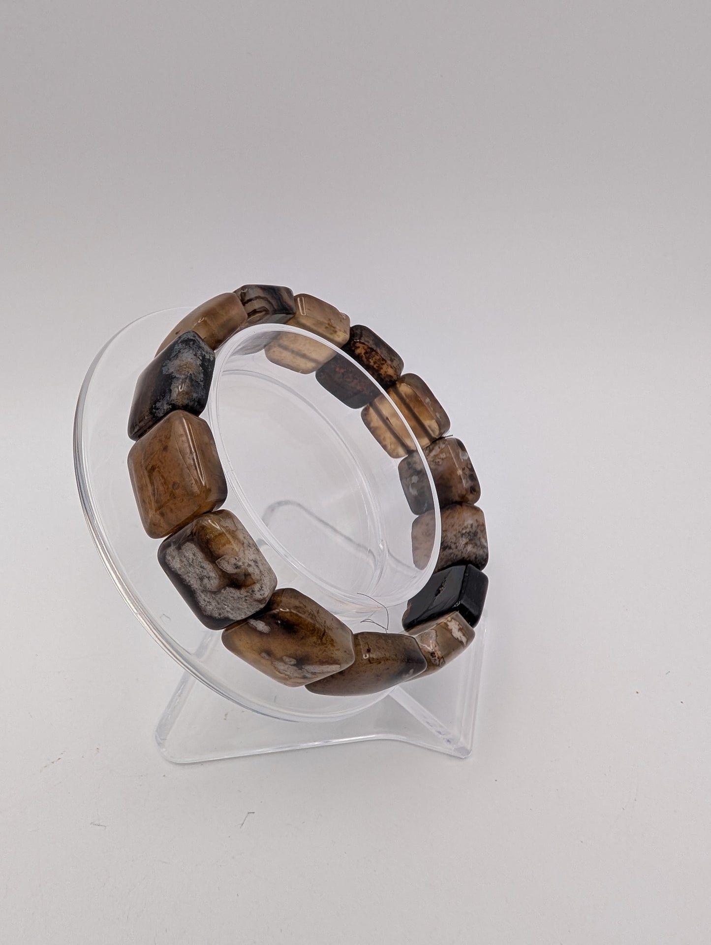 Black Flower Agate Bangle Bracelet
