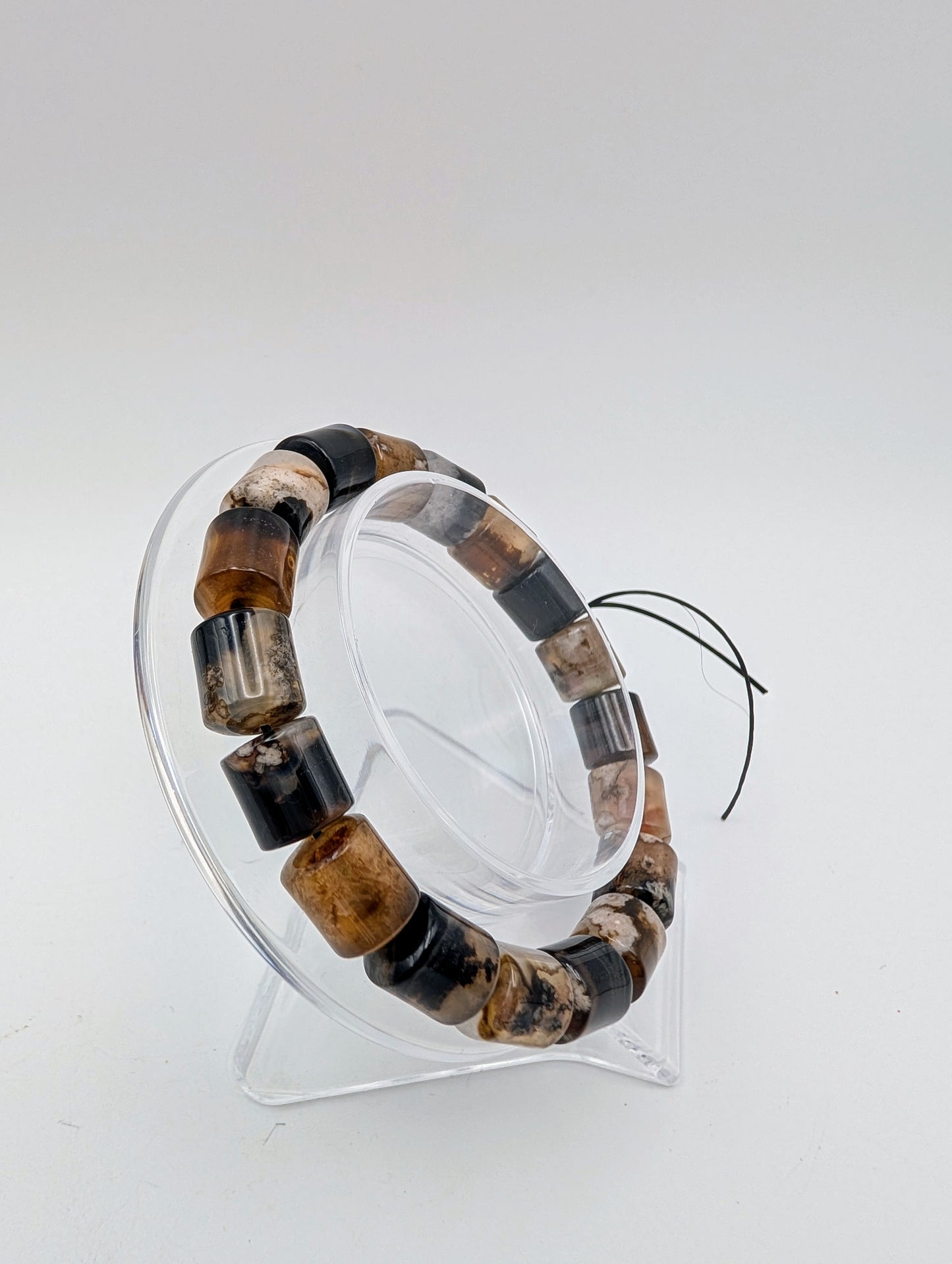 Black Flower Agate Bangle Bracelet
