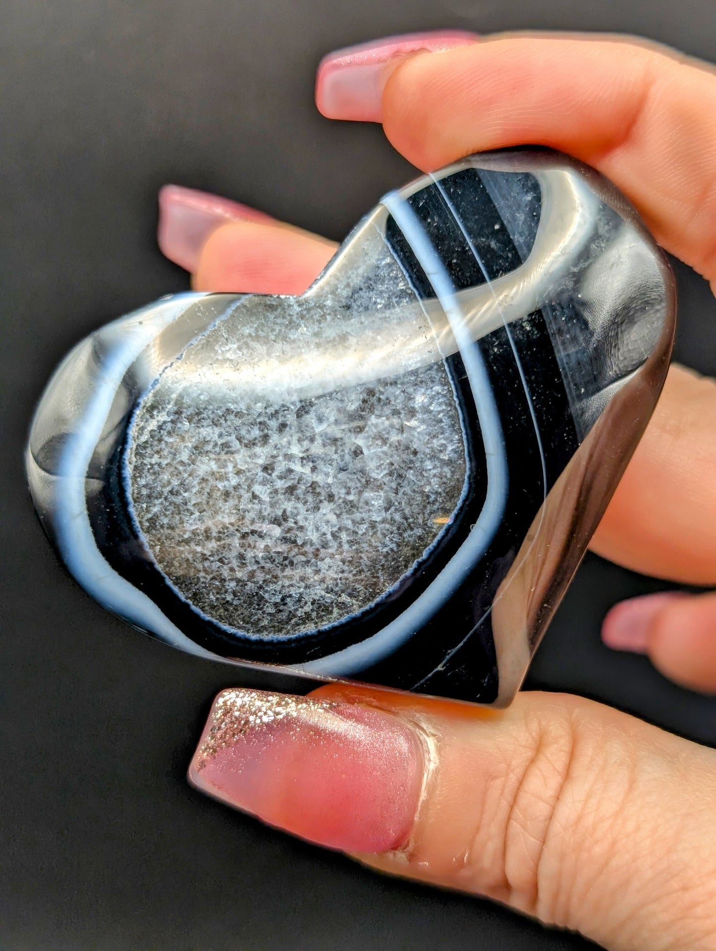 Black Lace Agate Palm Stones & Hearts