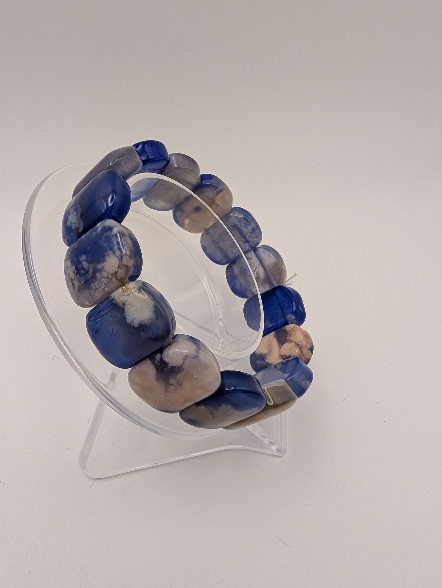 Blue Flower Agate Bangle Bracelet