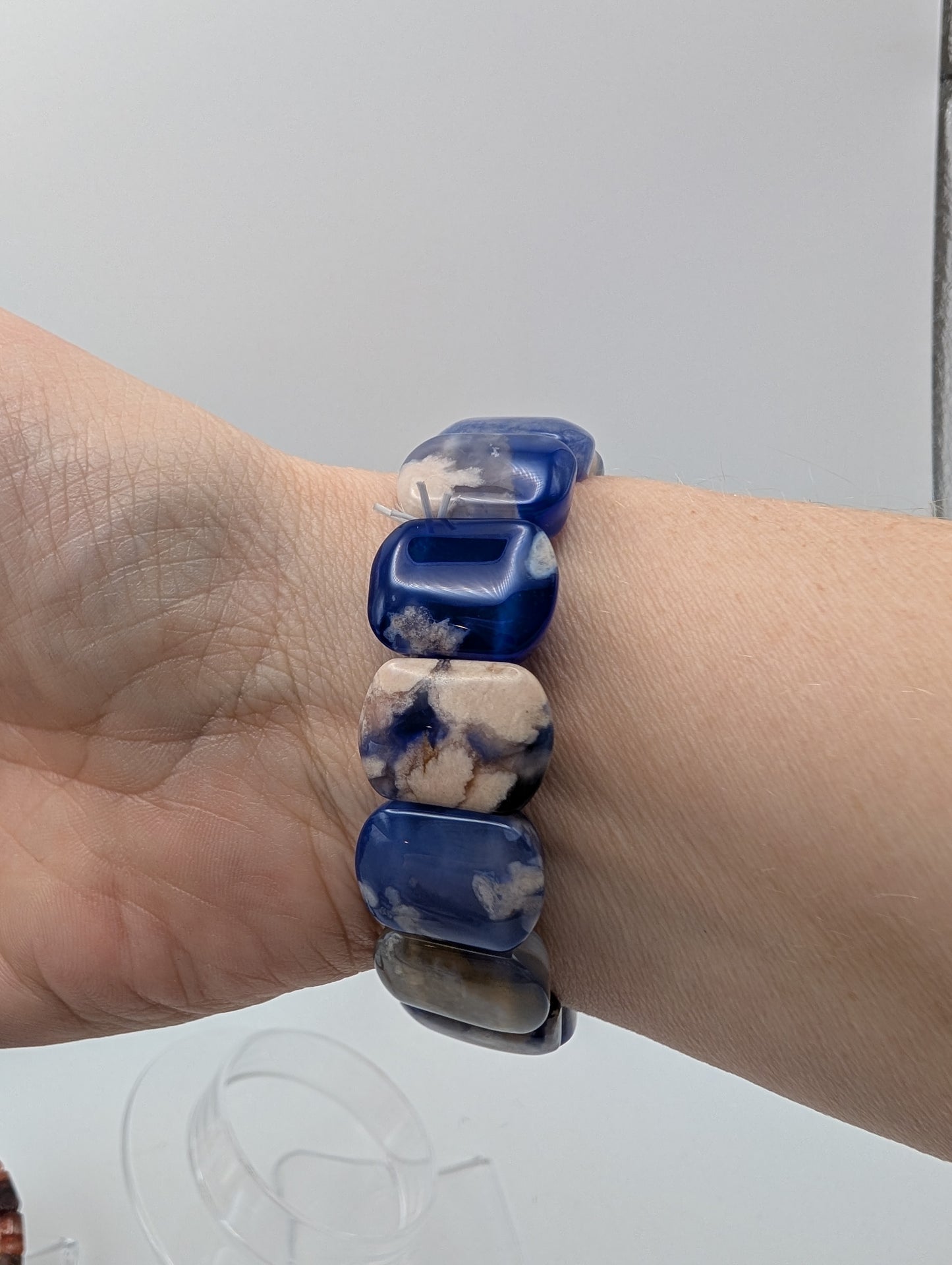 Blue Flower Agate Bangle Bracelet