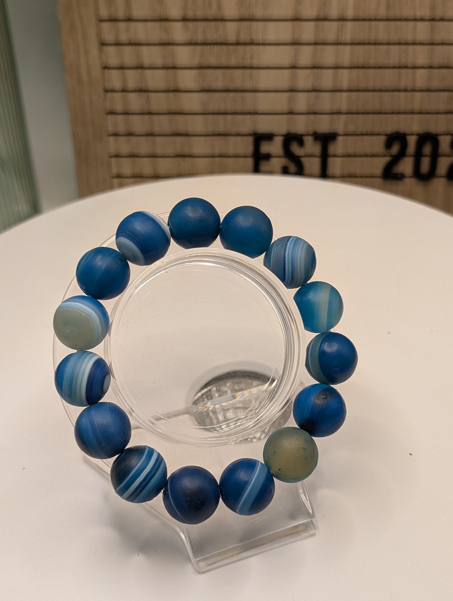 Gobi Agate 14mm Beaded Bracelet - Blue (Dyed)