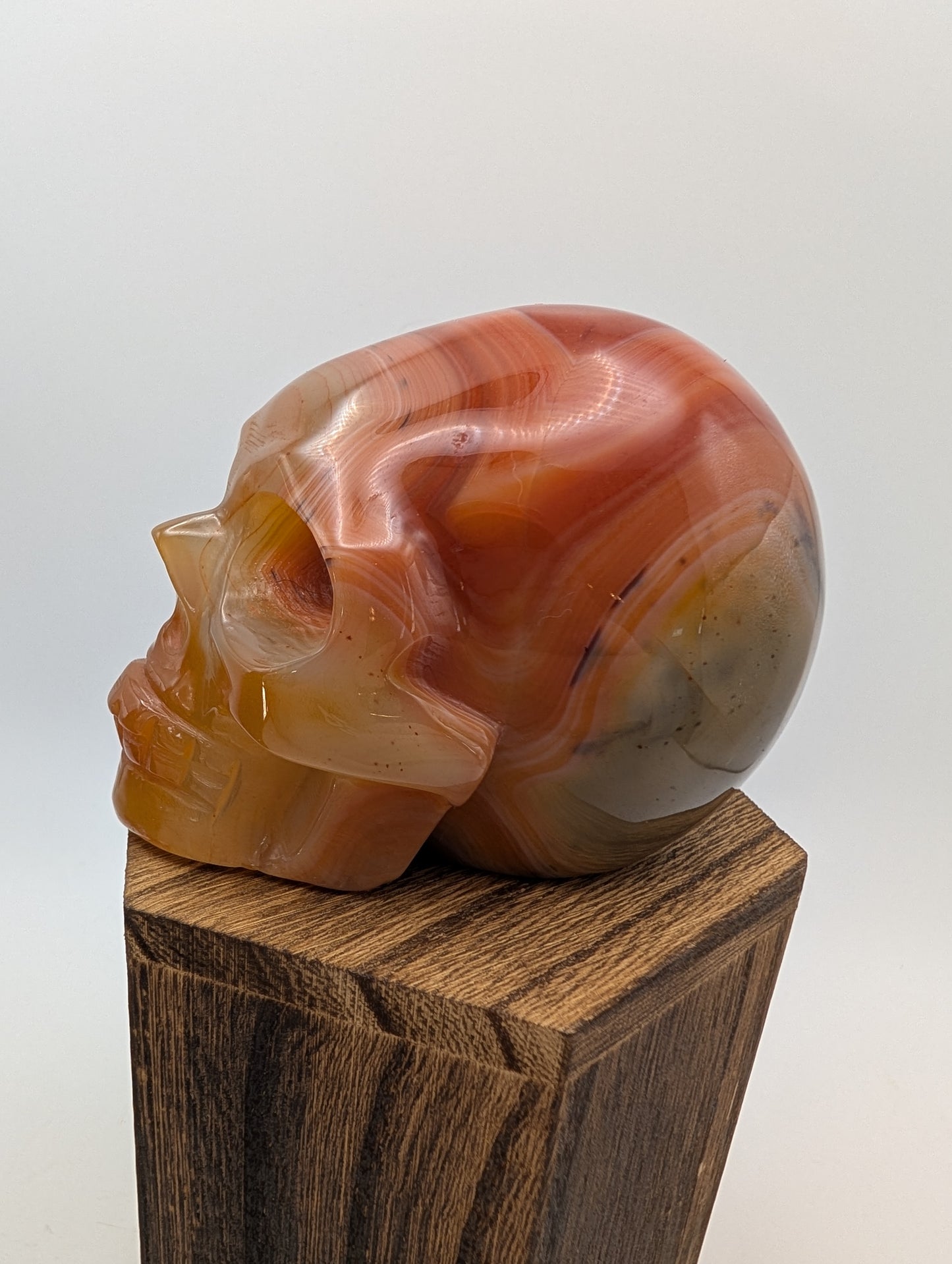 Carnelian Crystal Skulls in deep reds/oranges.