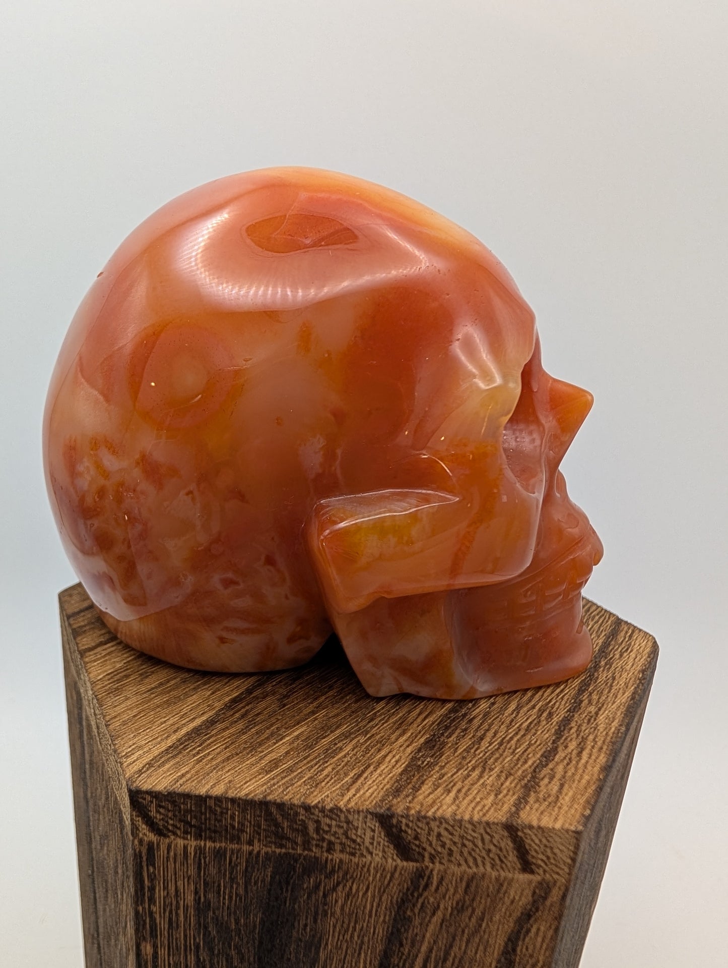 Carnelian Crystal Skulls in deep reds/oranges.