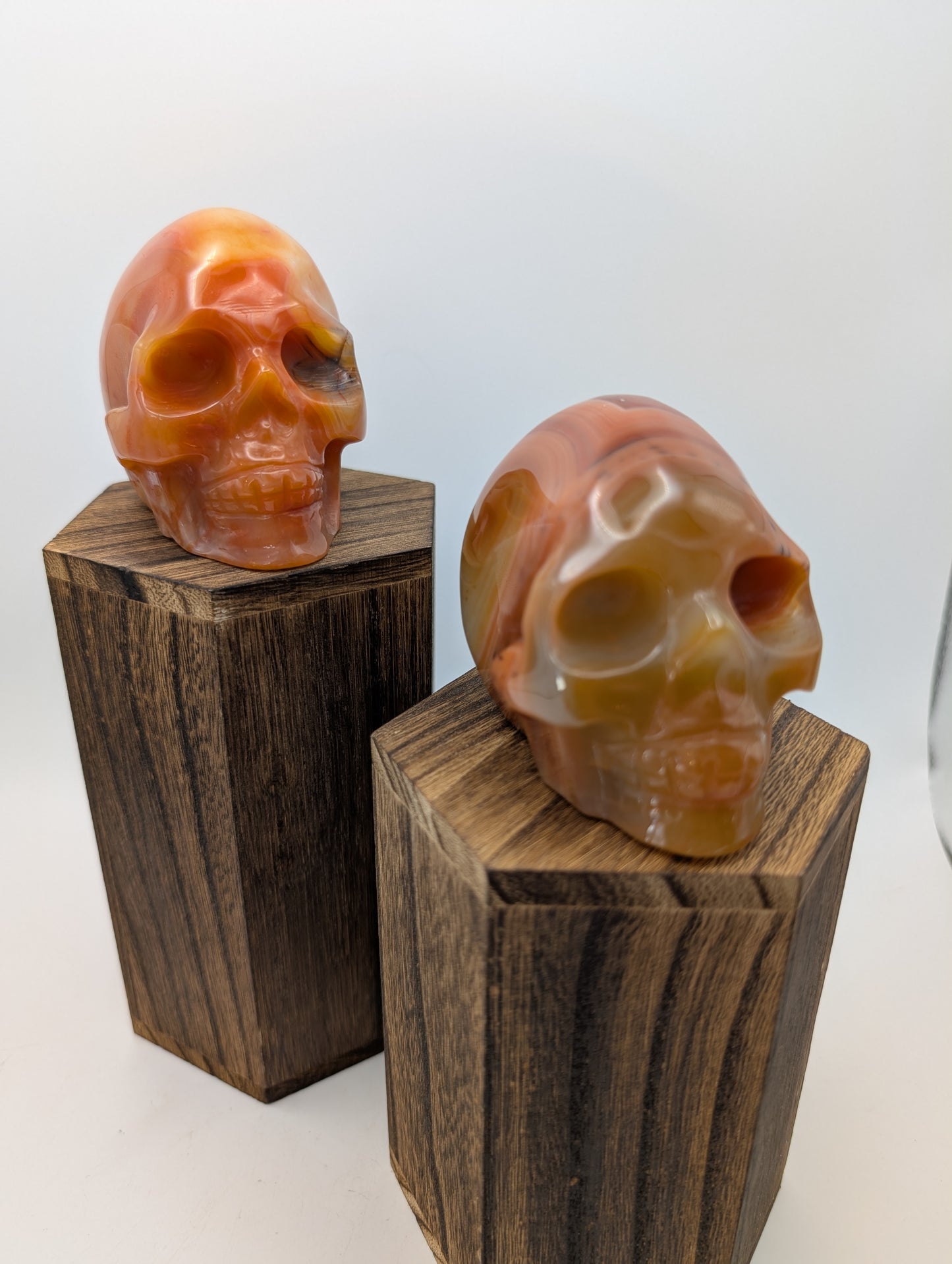 Carnelian Crystal Skulls in deep reds/oranges.