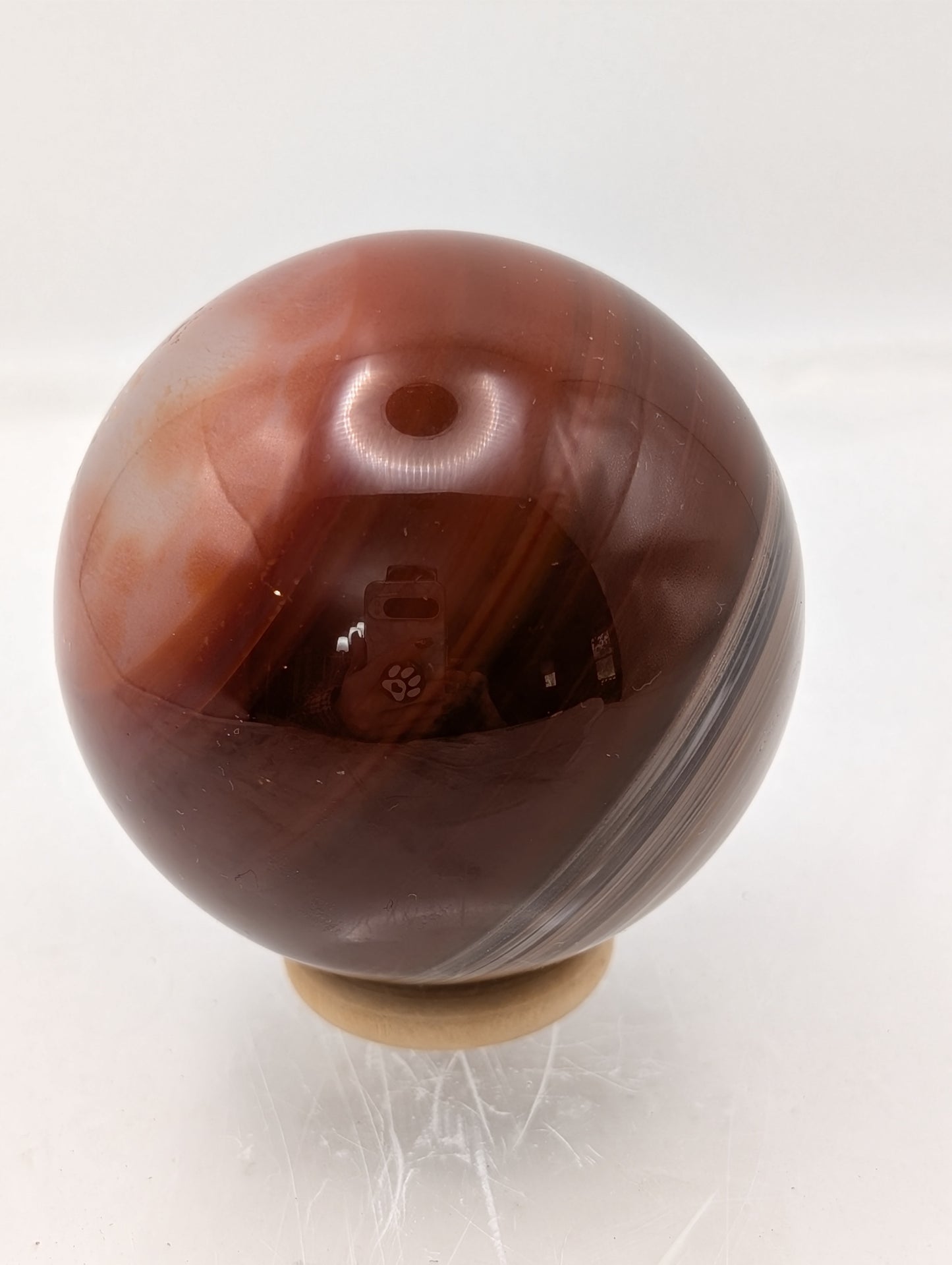 Carnelian Spheres with Beautiful Agate Banding Comes with Wooden Ring Stand
