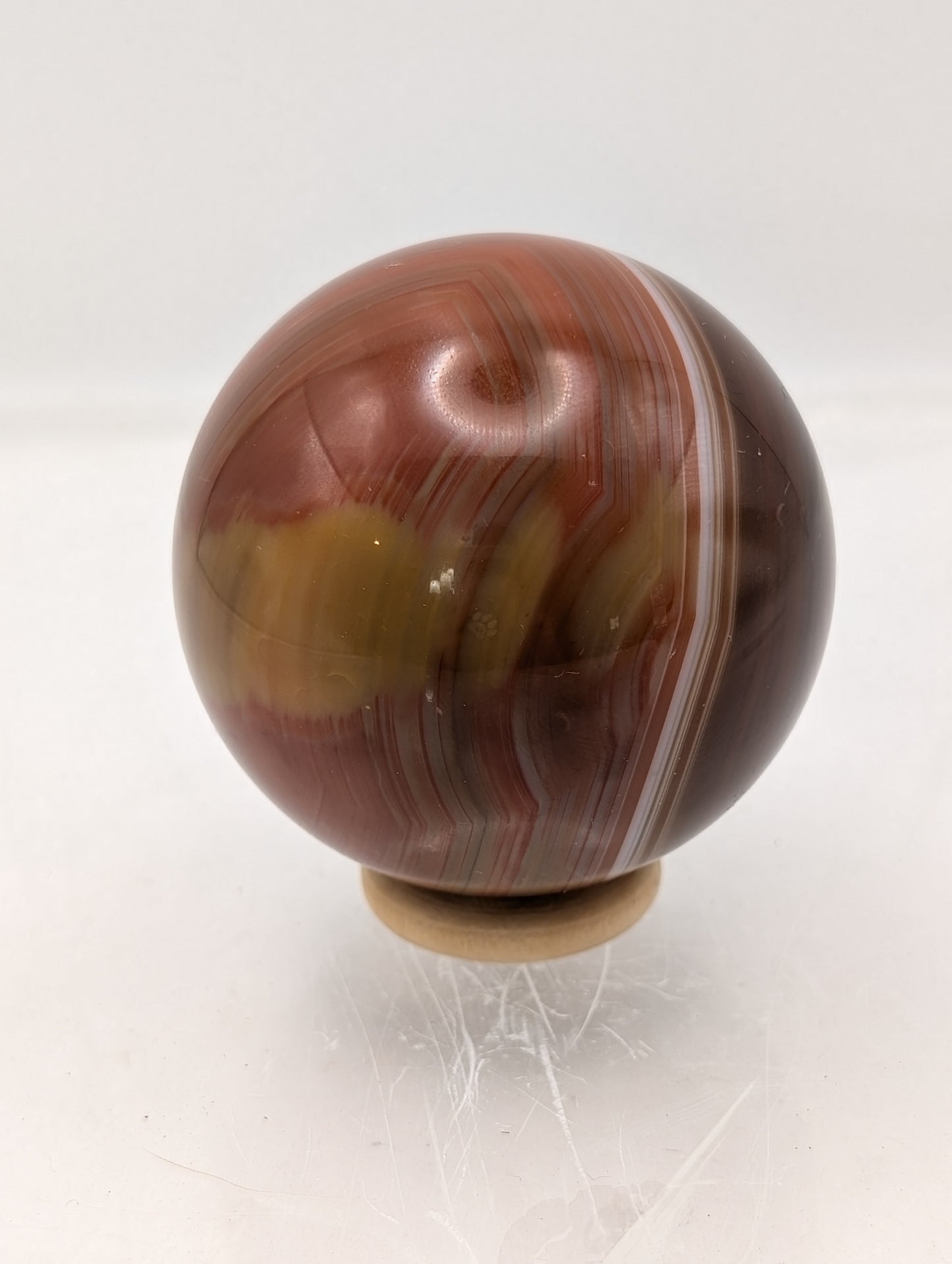 Carnelian Spheres with Beautiful Agate Banding Comes with Wooden Ring Stand