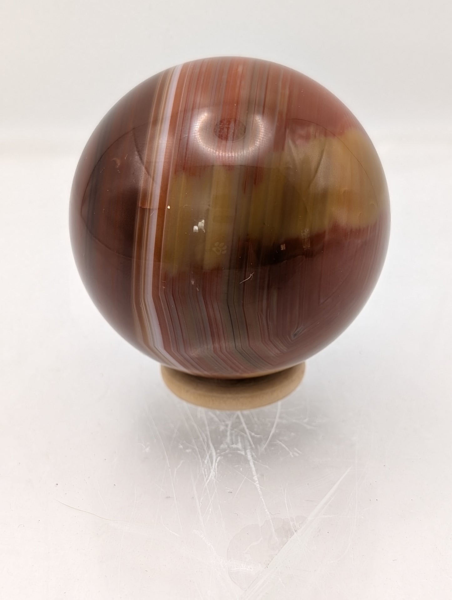 Carnelian Spheres with Beautiful Agate Banding Comes with Wooden Ring Stand